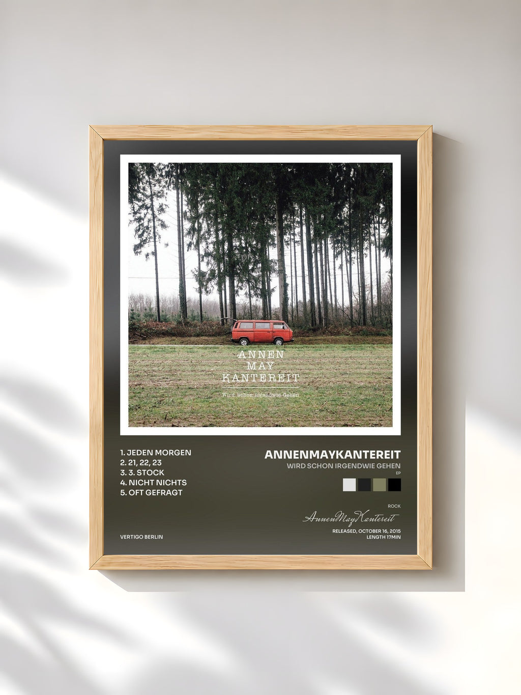 #bois Tableau de l'album Wird schon irgendwie gehen (EP) de AnnenMayKantereit, cadre en bois brut, imprimé et encadré en France