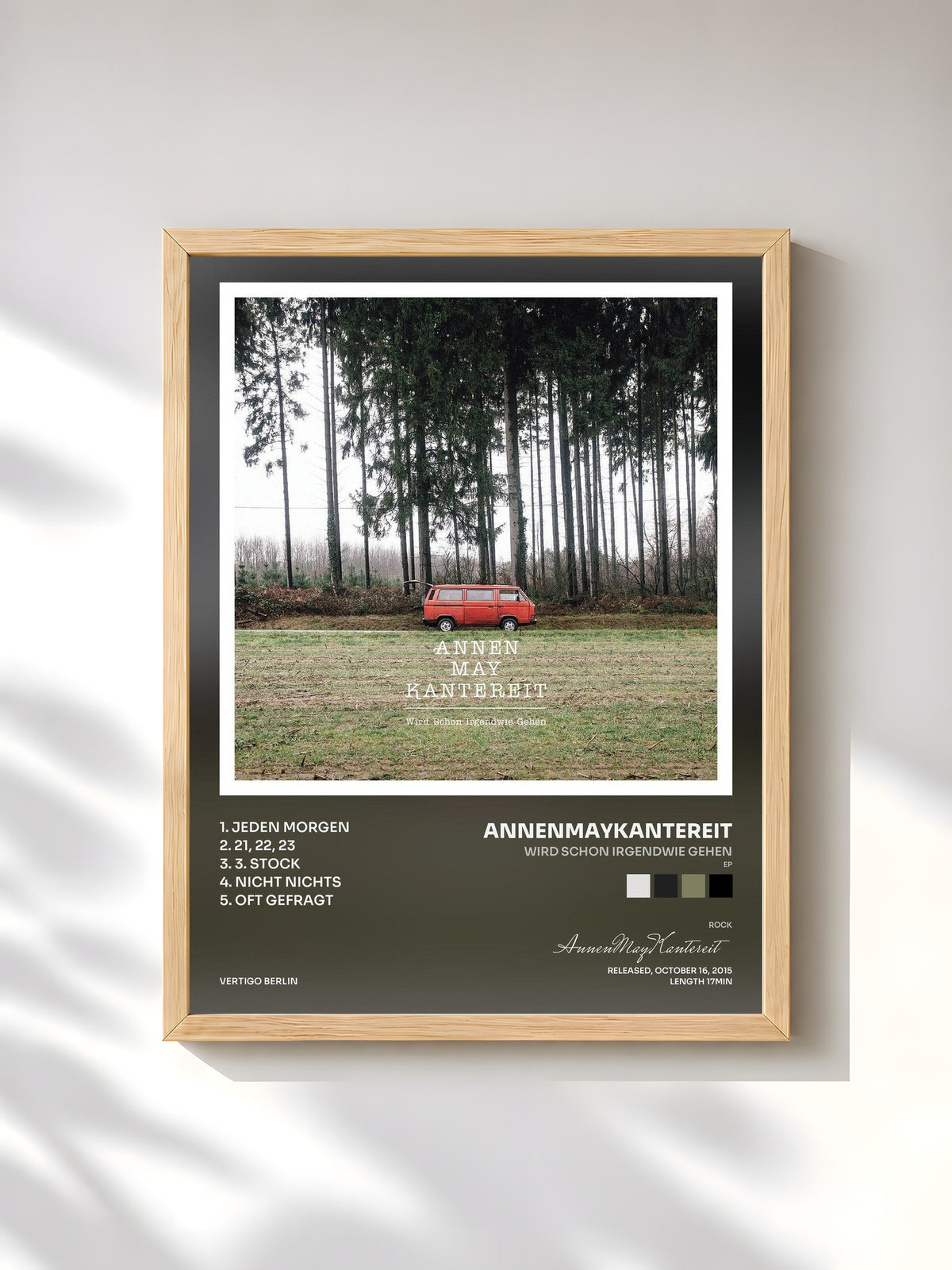 #bois Tableau de l'album Wird schon irgendwie gehen (EP) de AnnenMayKantereit, cadre en bois brut, imprimé et encadré en France
