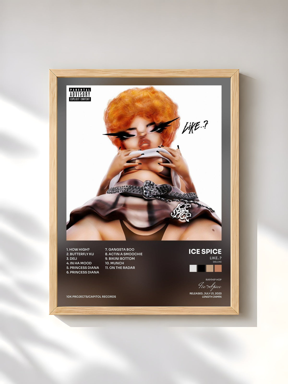 #bois Tableau de l'album Like..? (Deluxe) de Ice Spice, cadre en bois brut, imprimé et encadré en France