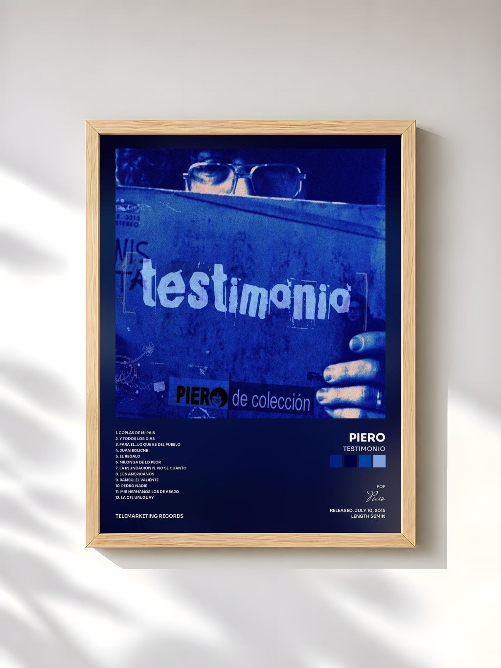 #bois Tableau de l'album Testimonio de Piero, cadre en bois brut, imprimé et encadré en France