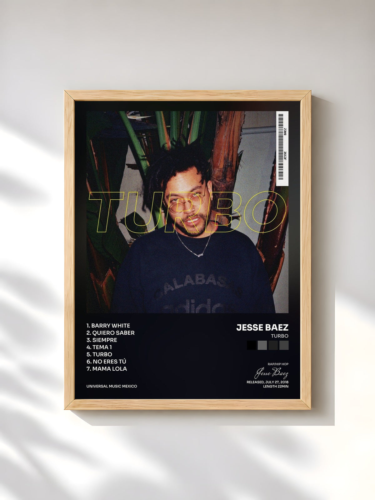 #bois Tableau de l'album Turbo de Jesse Baez, cadre en bois brut, imprimé et encadré en France