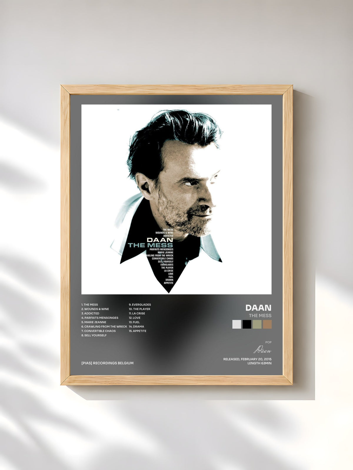 #bois Tableau de l'album The Mess de Daan, cadre en bois brut, imprimé et encadré en France