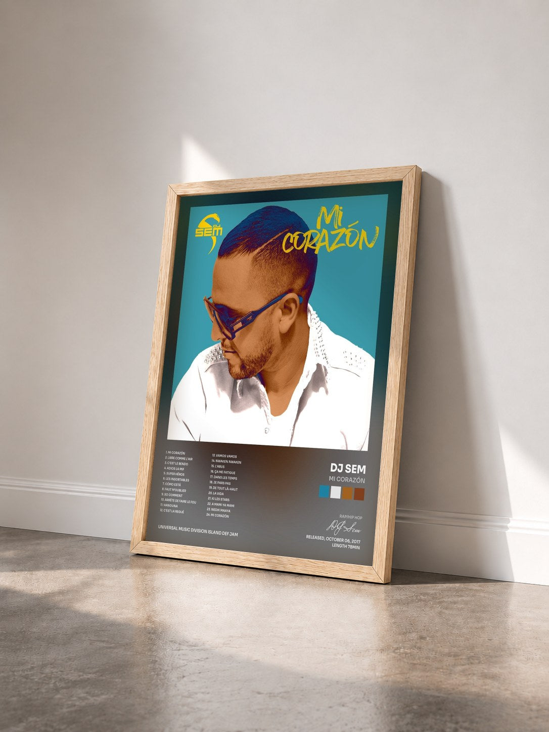 #bois Tableau de l'album Mi Corazón de DJ Sem vu de trois quarts, cadre en bois brut