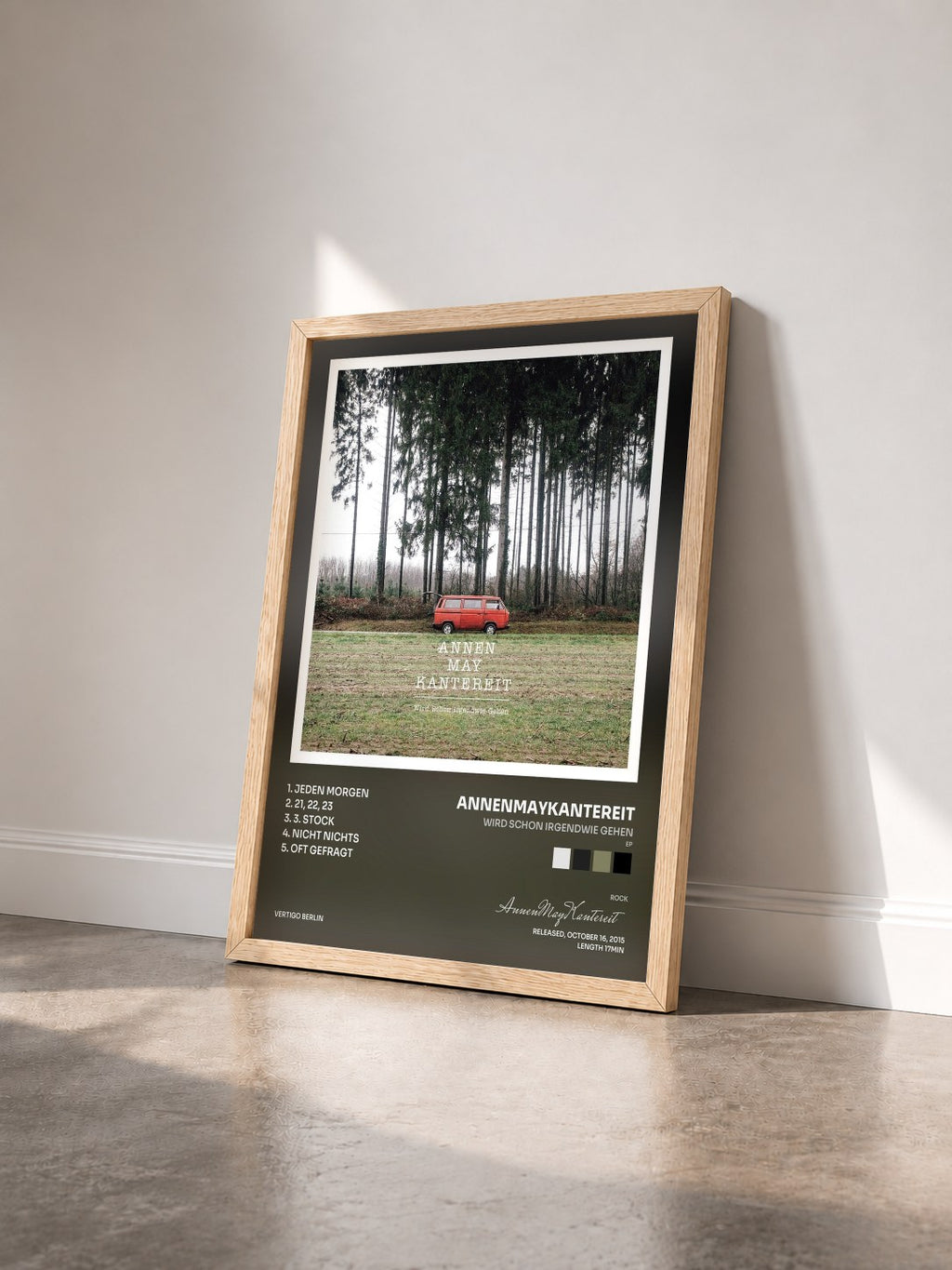 #bois Tableau de l'album Wird schon irgendwie gehen (EP) de AnnenMayKantereit vu de trois quarts, cadre en bois brut