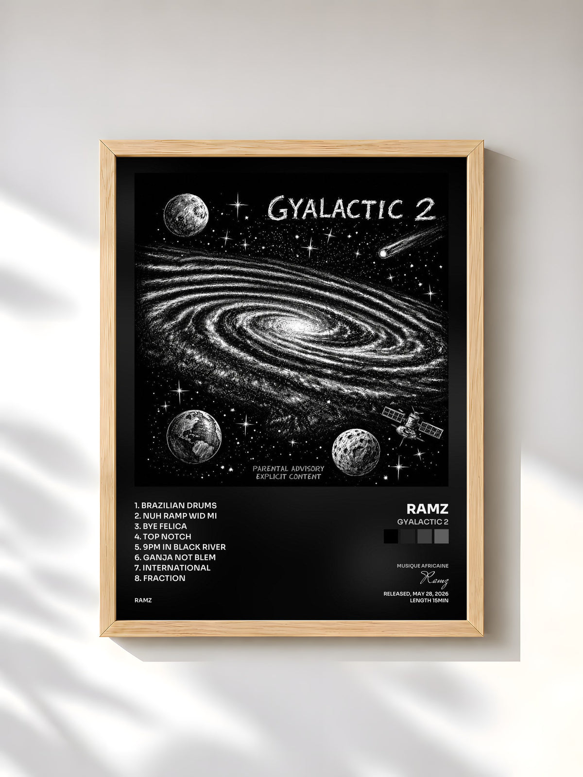 #bois Tableau de l'album GYALACTIC 2 de Ramz, cadre en bois brut, imprimé et encadré en France