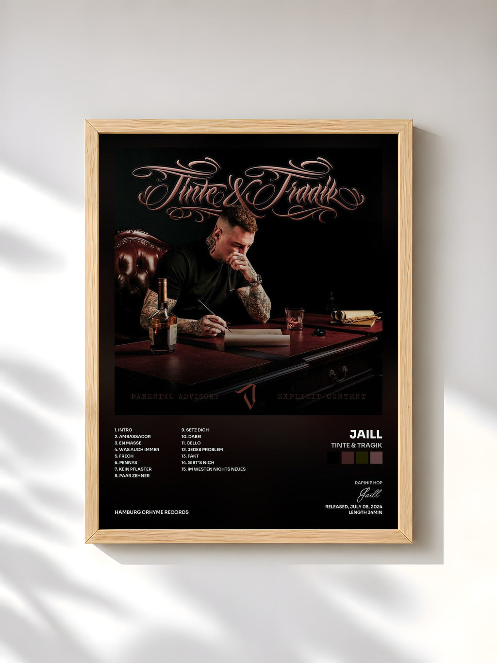 #bois Tableau de l'album Tinte & Tragik de Jaill, cadre en bois brut, imprimé et encadré en France