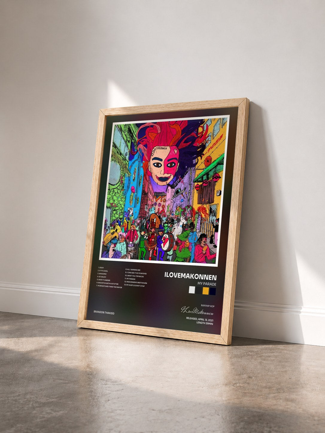 #bois Tableau de l'album My Parade de ILoveMakonnen vu de trois quarts, cadre en bois brut