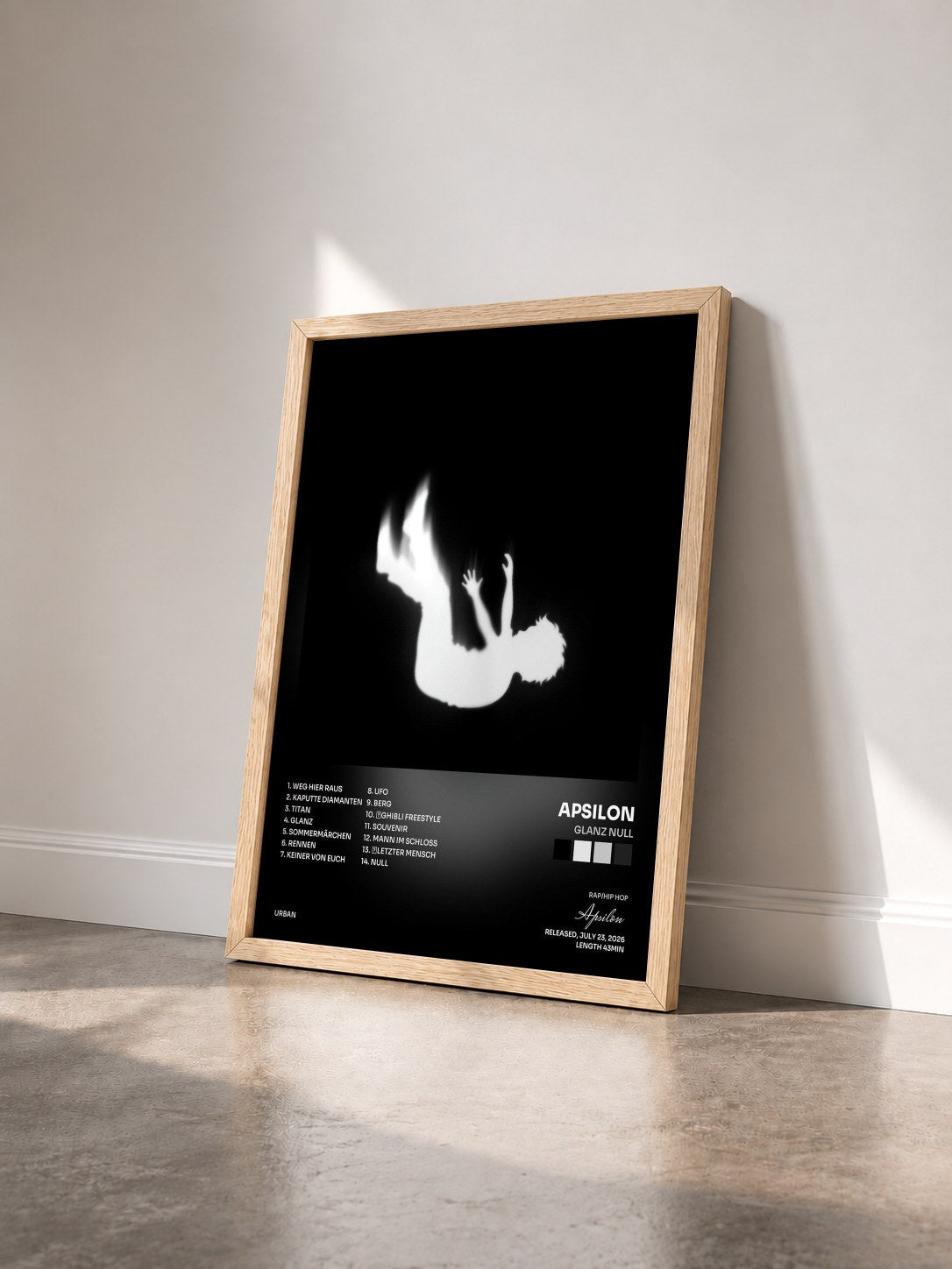 #bois Tableau de l'album Glanz Null de Apsilon vu de trois quarts, cadre en bois brut