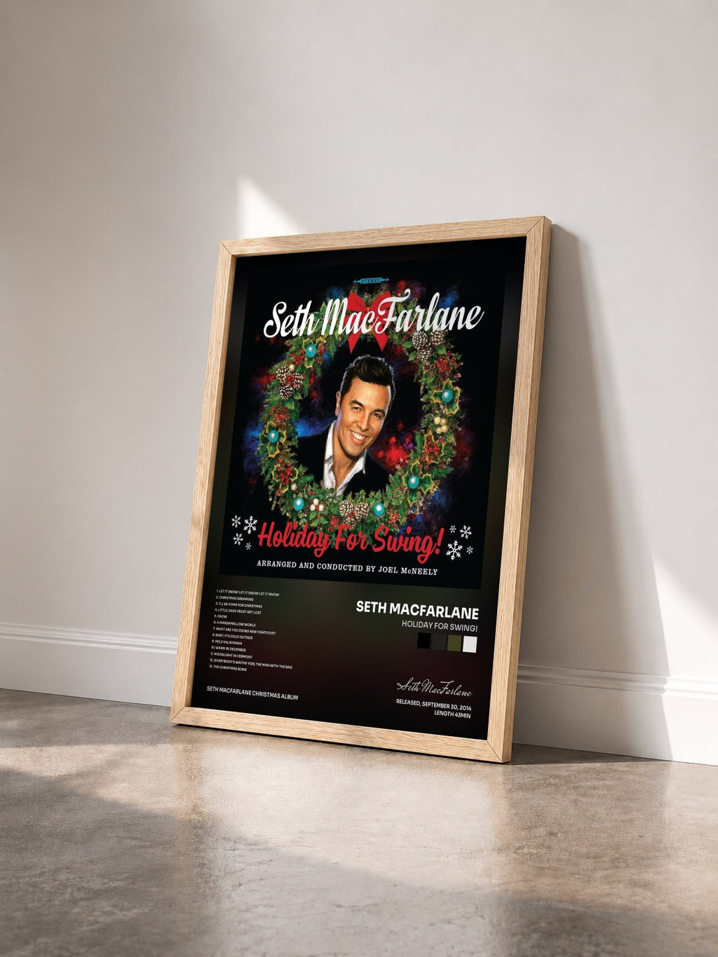 #bois Tableau de l'album Holiday For Swing! de Seth MacFarlane vu de trois quarts, cadre en bois brut