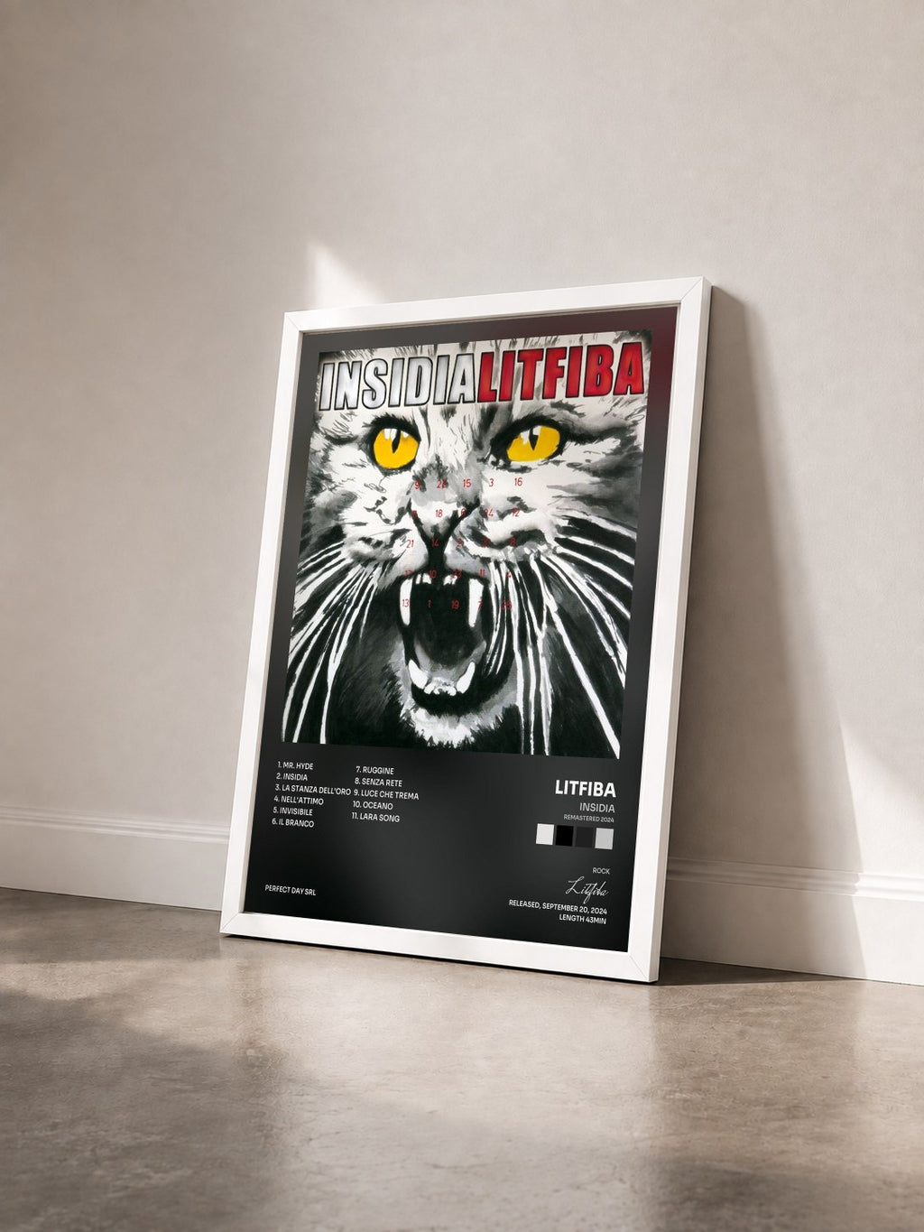 #blanc Tableau de l'album Insidia (Remastered 2024) de Litfiba vu de trois quarts, cadre blanc