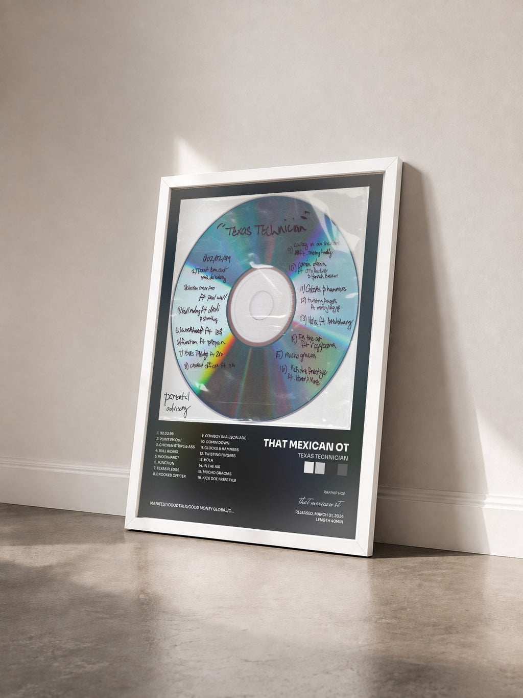 #blanc Tableau de l'album Texas Technician de that mexican ot vu de trois quarts, cadre blanc