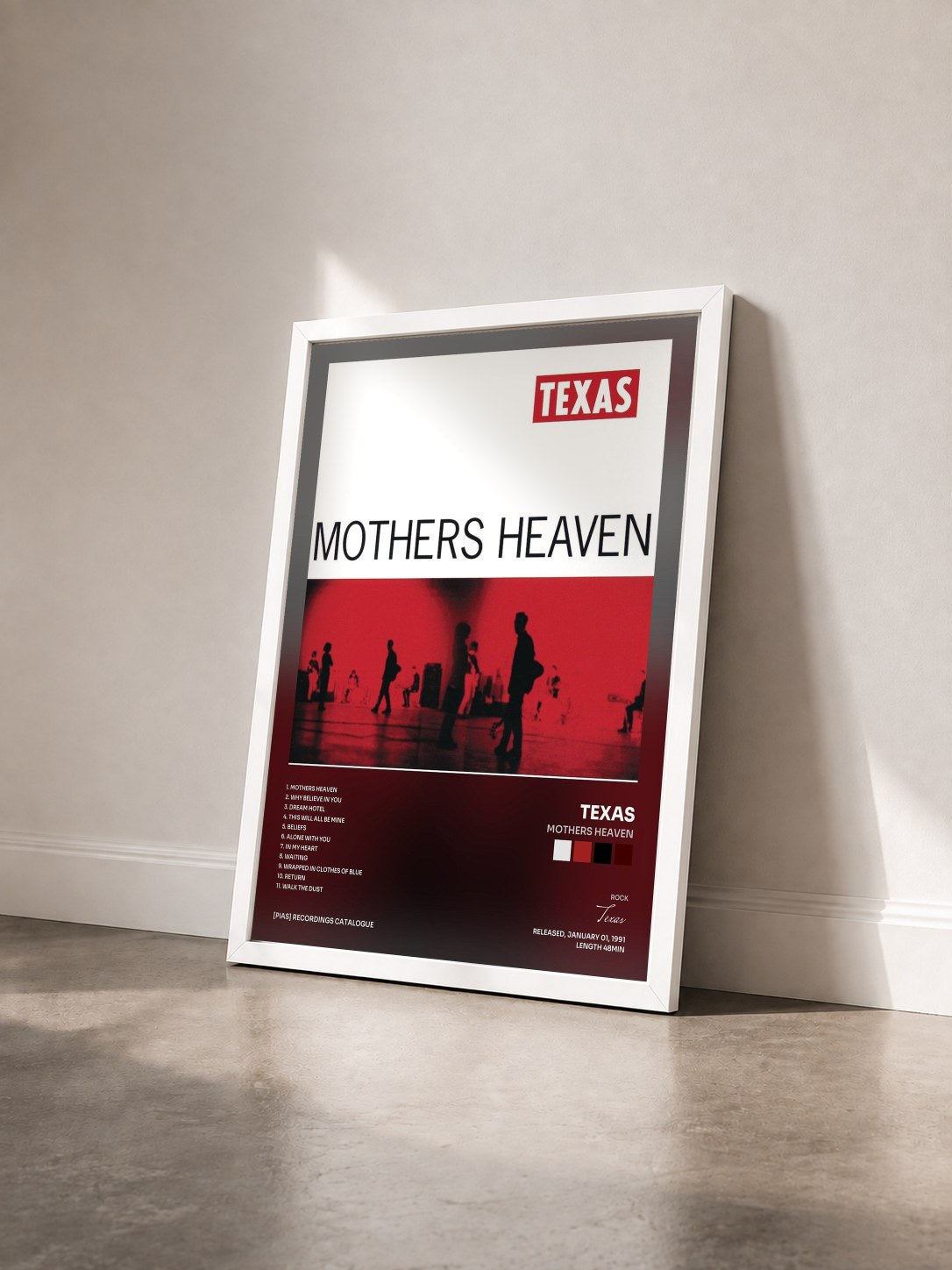 #blanc Tableau de l'album Mothers Heaven de Texas vu de trois quarts, cadre blanc