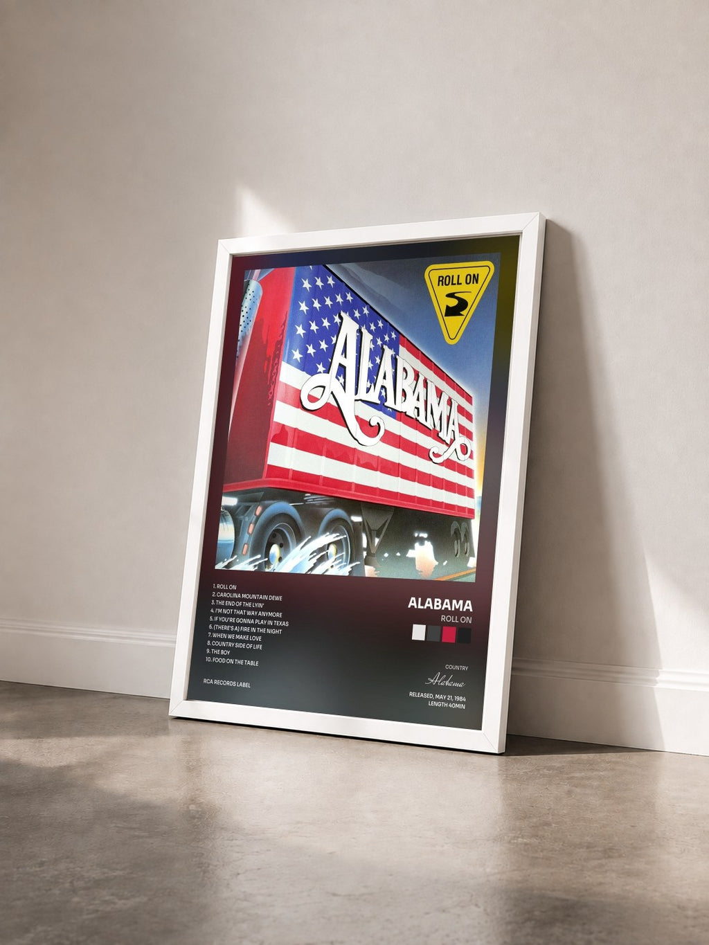 #blanc Tableau de l'album Roll On de Alabama vu de trois quarts, cadre blanc