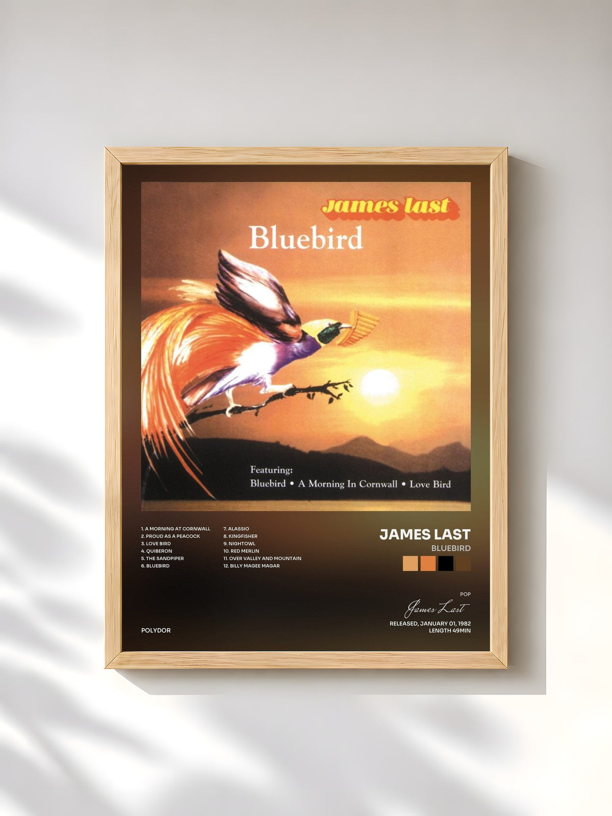 #bois Tableau de l'album Bluebird de James Last, cadre en bois brut, imprimé et encadré en France