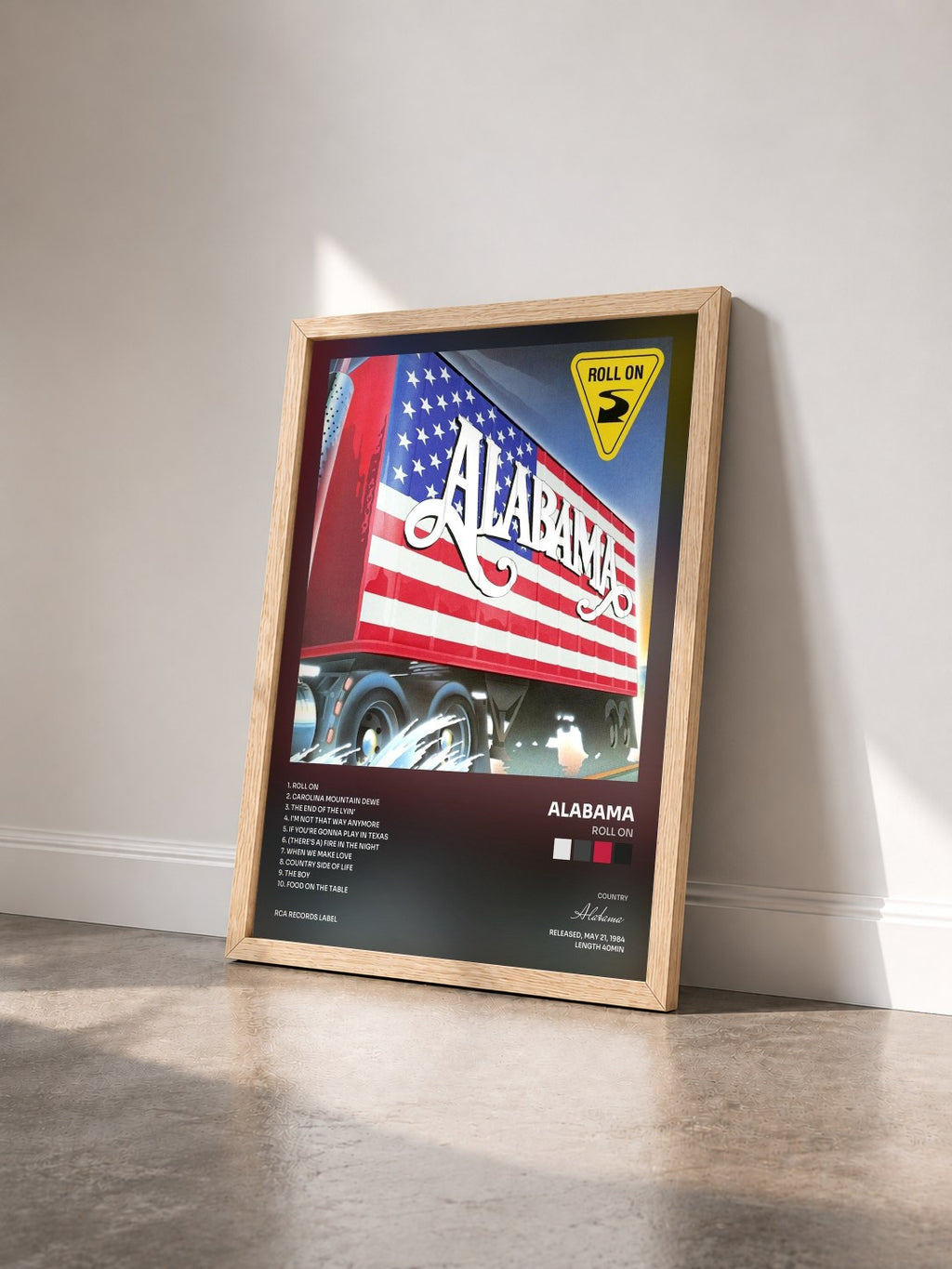 #bois Tableau de l'album Roll On de Alabama vu de trois quarts, cadre en bois brut