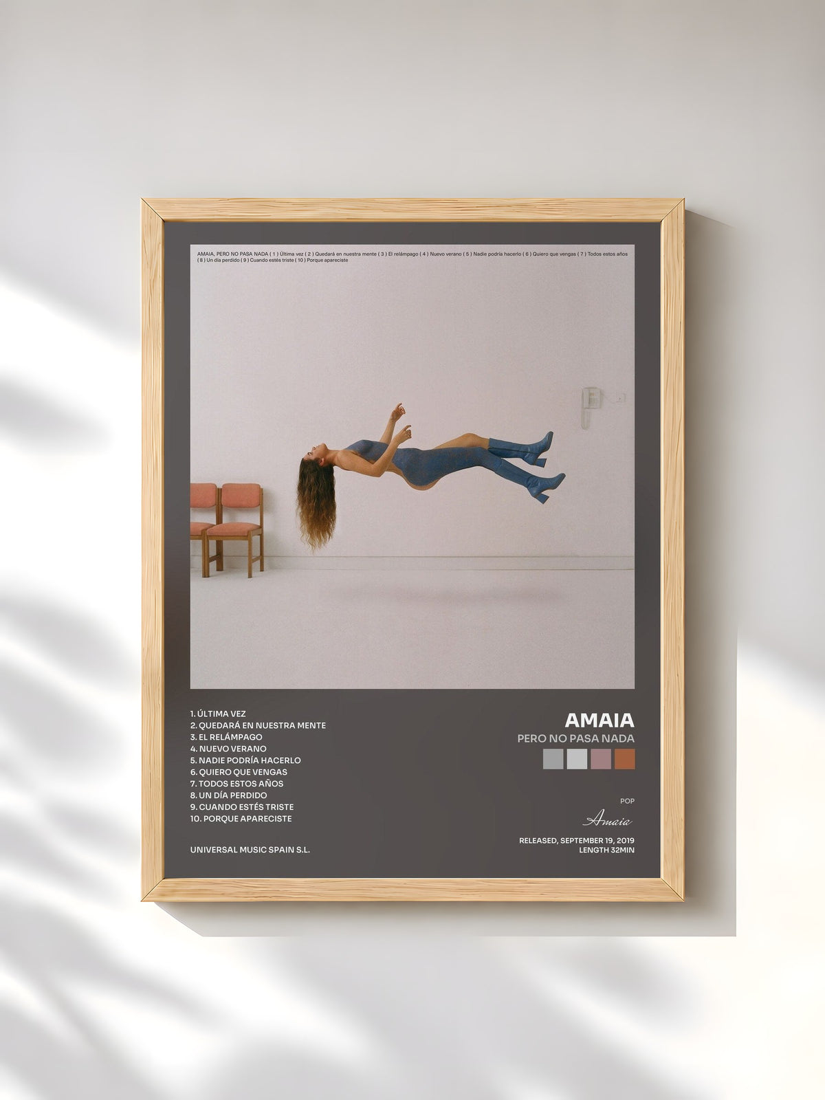 #bois Tableau de l'album Pero No Pasa Nada de Amaia, cadre en bois brut, imprimé et encadré en France