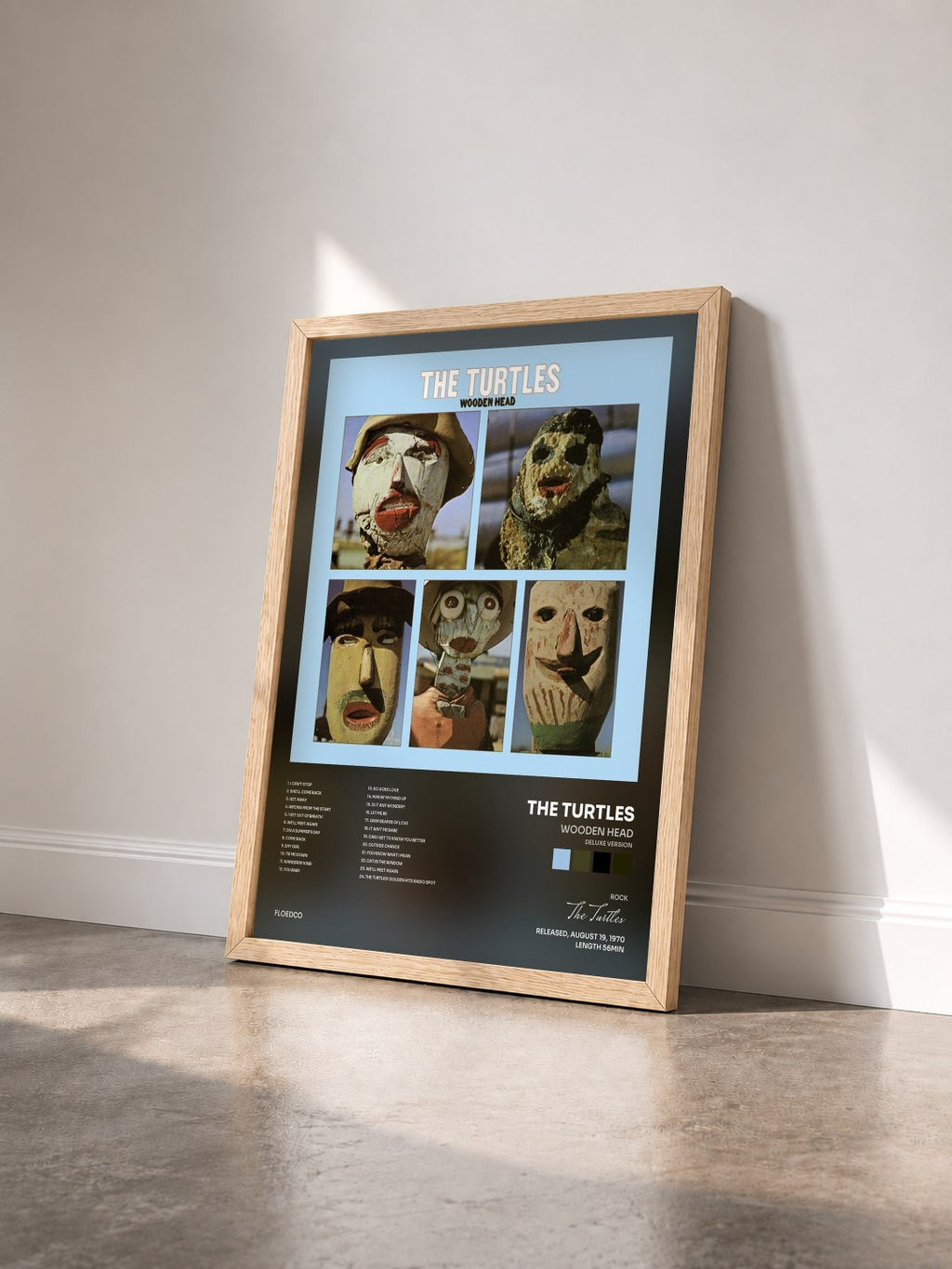 #bois Tableau de l'album Wooden Head (Deluxe Version) de The Turtles vu de trois quarts, cadre en bois brut