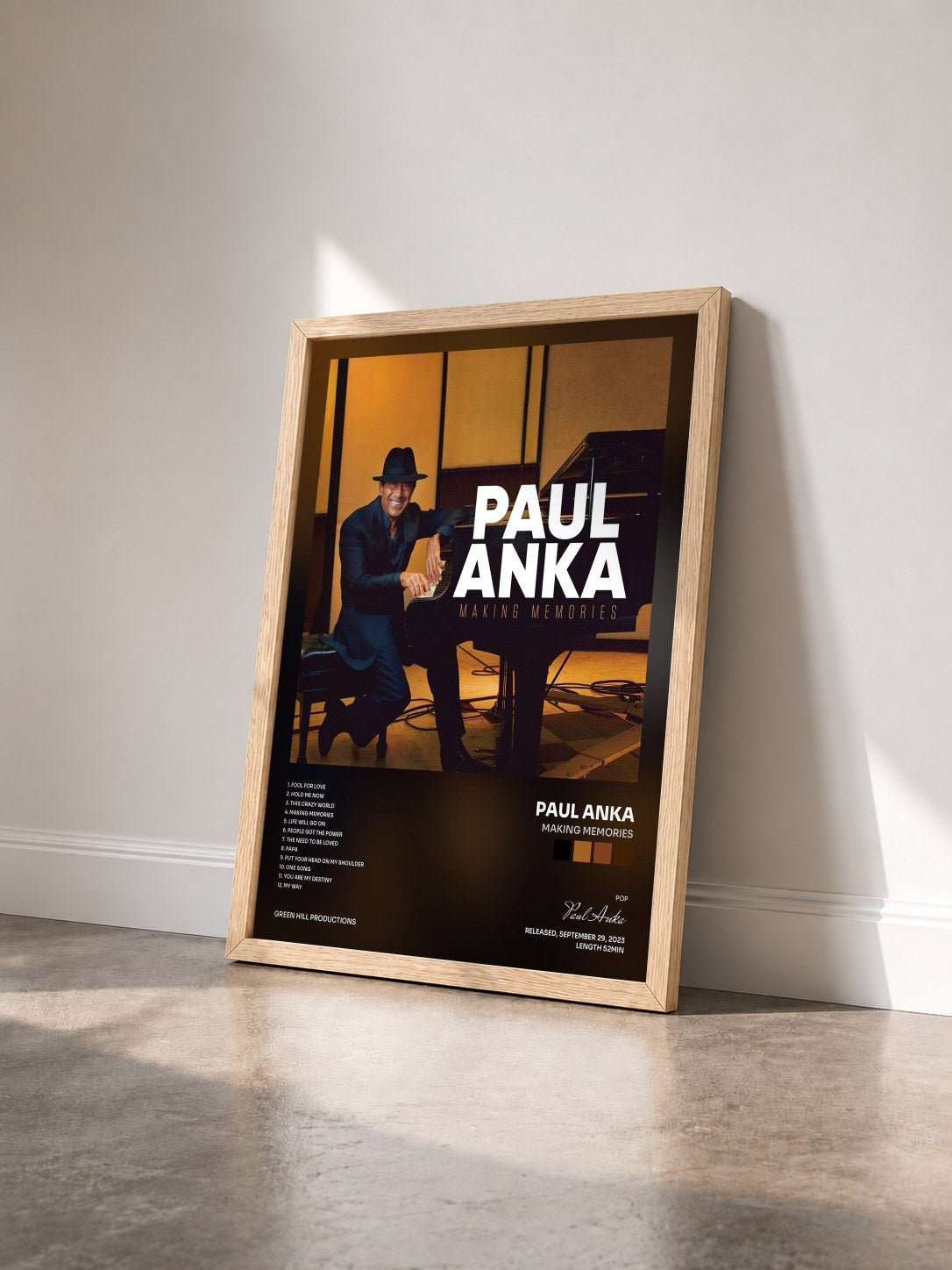 #bois Tableau de l'album Making Memories de Paul Anka vu de trois quarts, cadre en bois brut