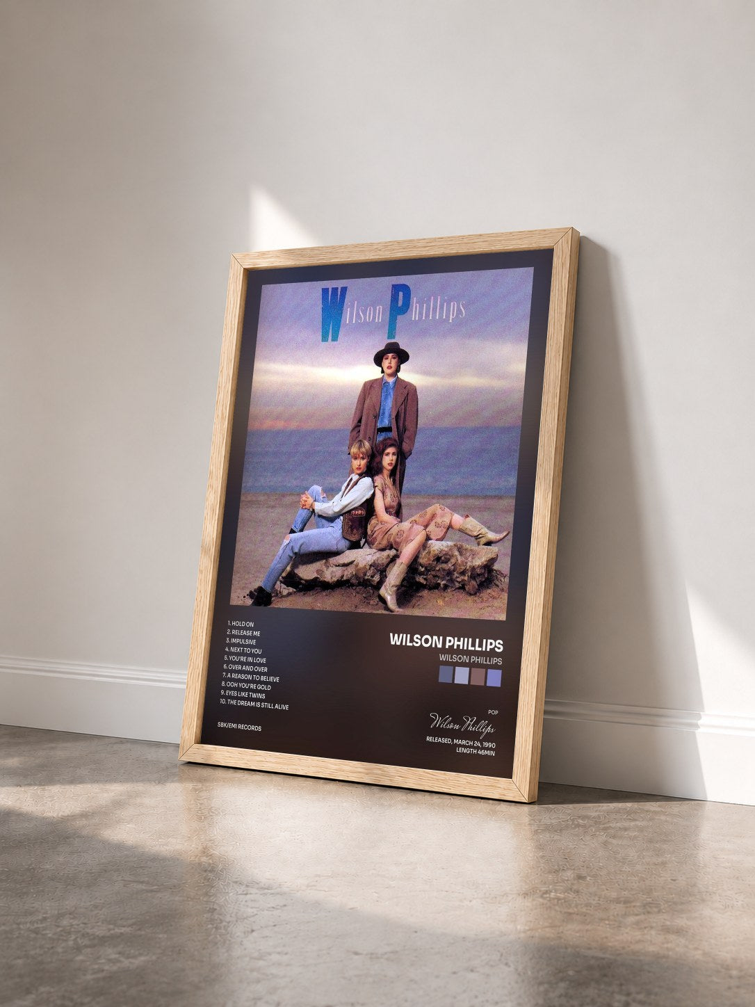 #bois Tableau de l'album Wilson Phillips de Wilson Phillips vu de trois quarts, cadre en bois brut