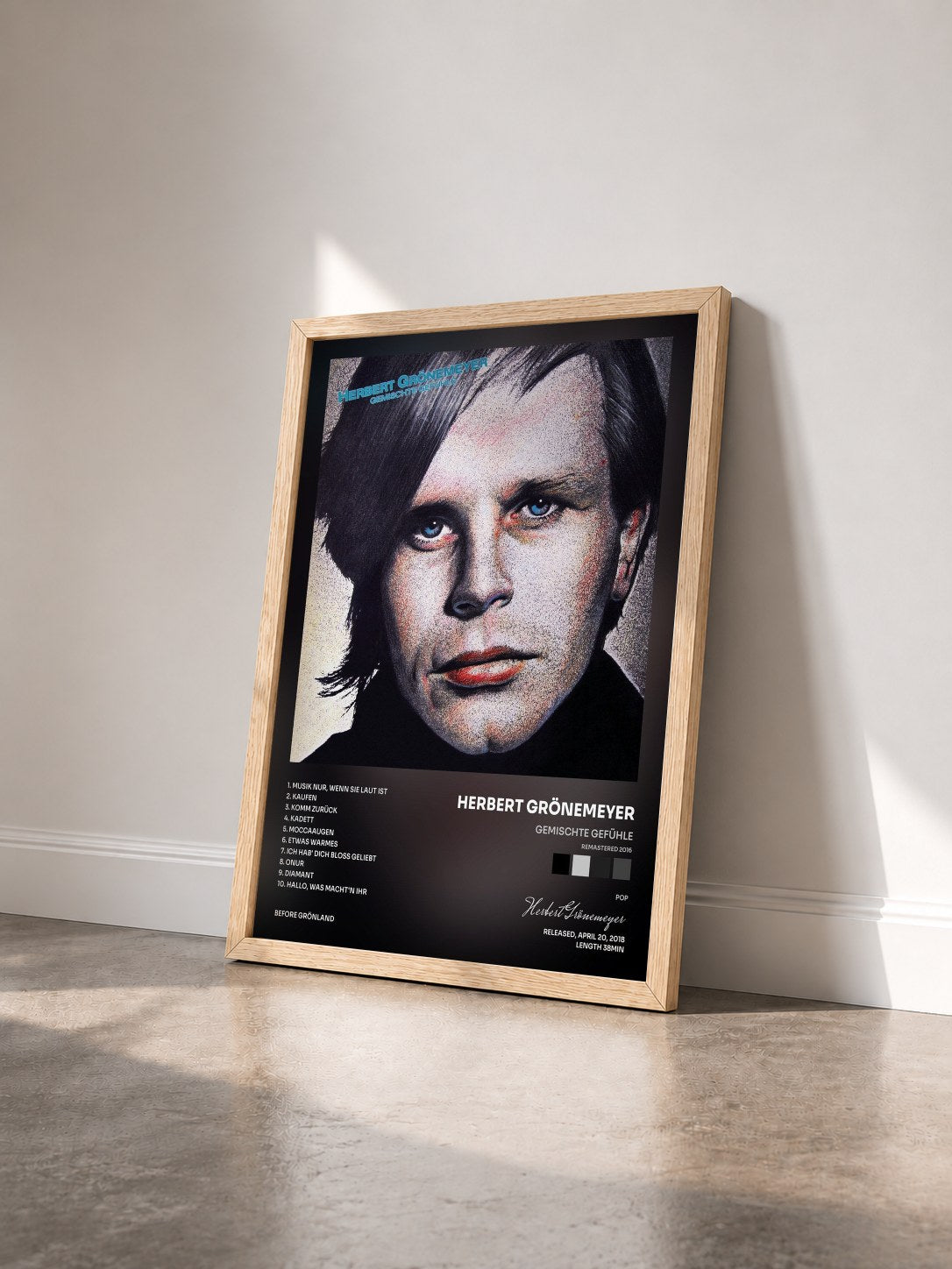 #bois Tableau de l'album Gemischte Gefühle (Remastered 2016) de Herbert Grönemeyer vu de trois quarts, cadre en bois brut