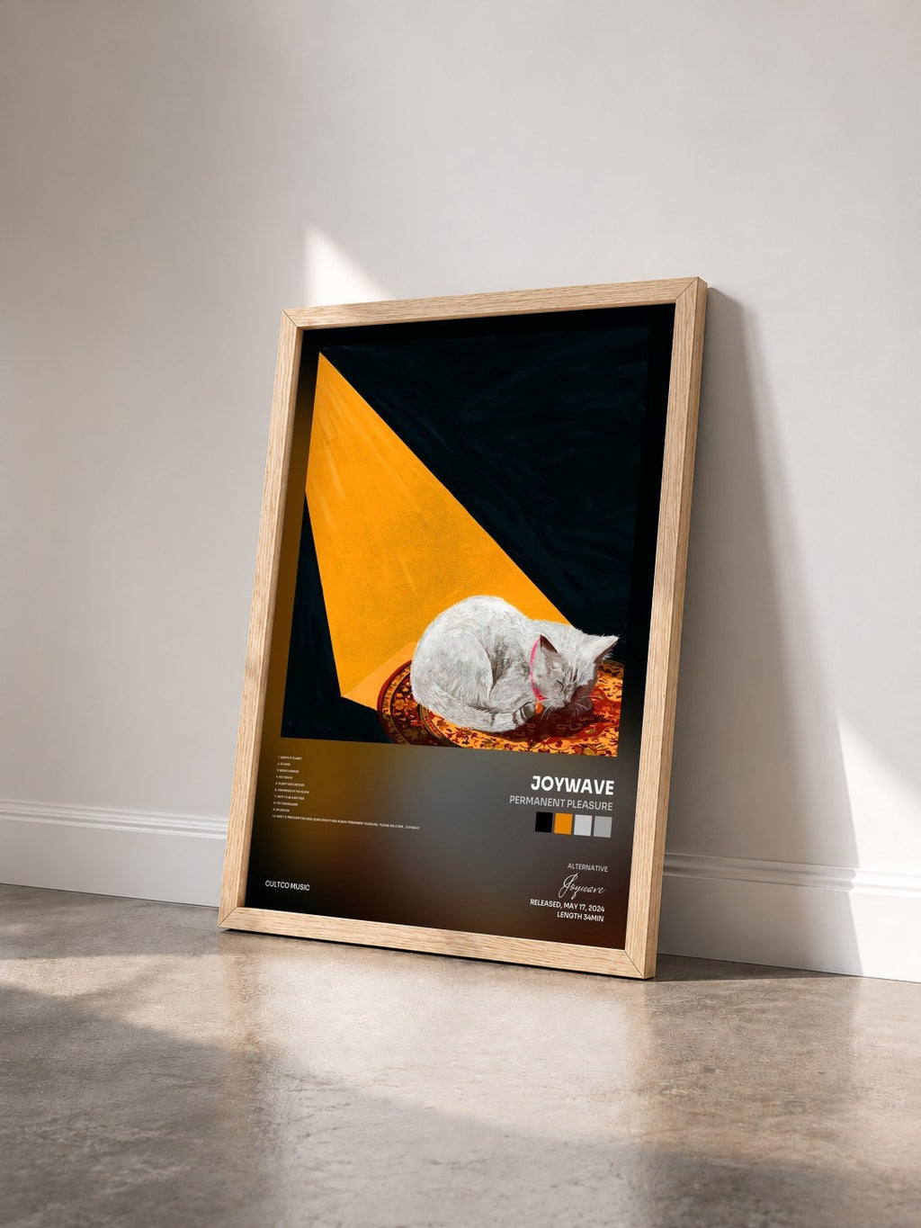 #bois Tableau de l'album Permanent Pleasure de Joywave vu de trois quarts, cadre en bois brut