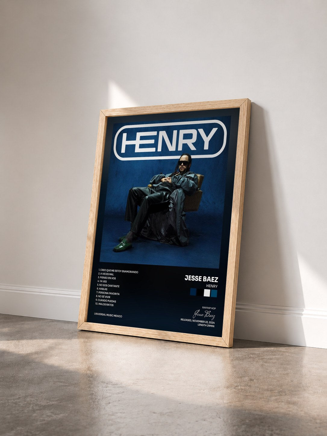 #bois Tableau de l'album HENRY de Jesse Baez vu de trois quarts, cadre en bois brut
