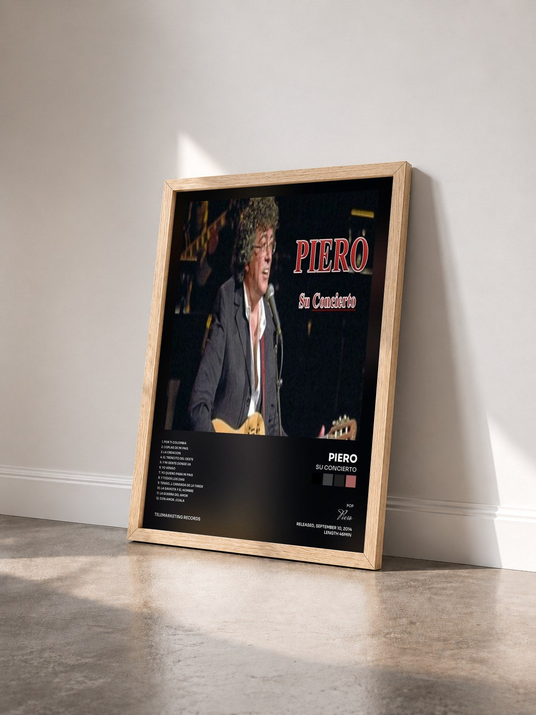 #bois Tableau de l'album Su Concierto de Piero vu de trois quarts, cadre en bois brut