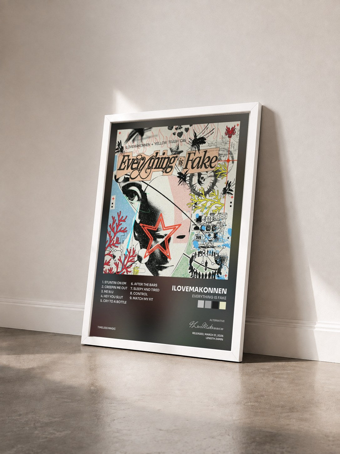 #blanc Tableau de l'album Everything is Fake de ILoveMakonnen vu de trois quarts, cadre blanc