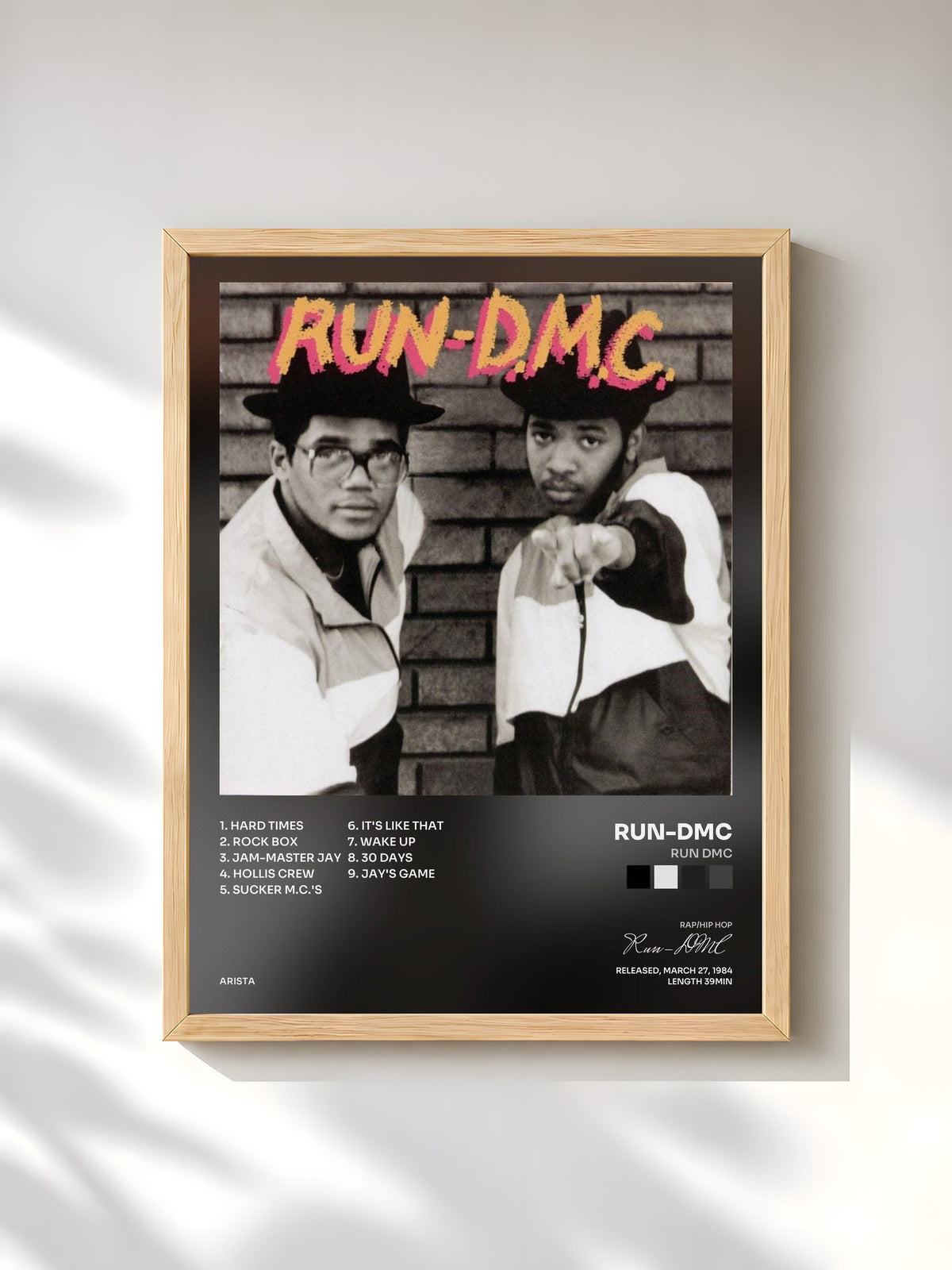 #bois Tableau de l'album RUN DMC de Run-DMC, cadre en bois brut, imprimé et encadré en France