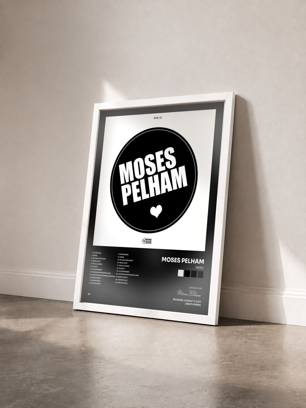 #blanc Tableau de l'album Herz de Moses Pelham vu de trois quarts, cadre blanc