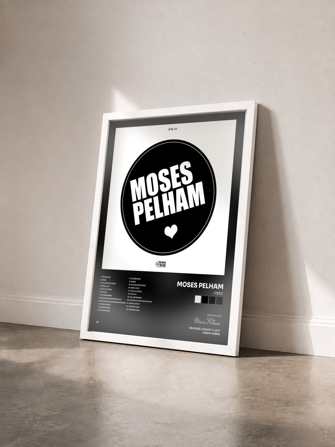 #blanc Tableau de l'album Herz de Moses Pelham vu de trois quarts, cadre blanc