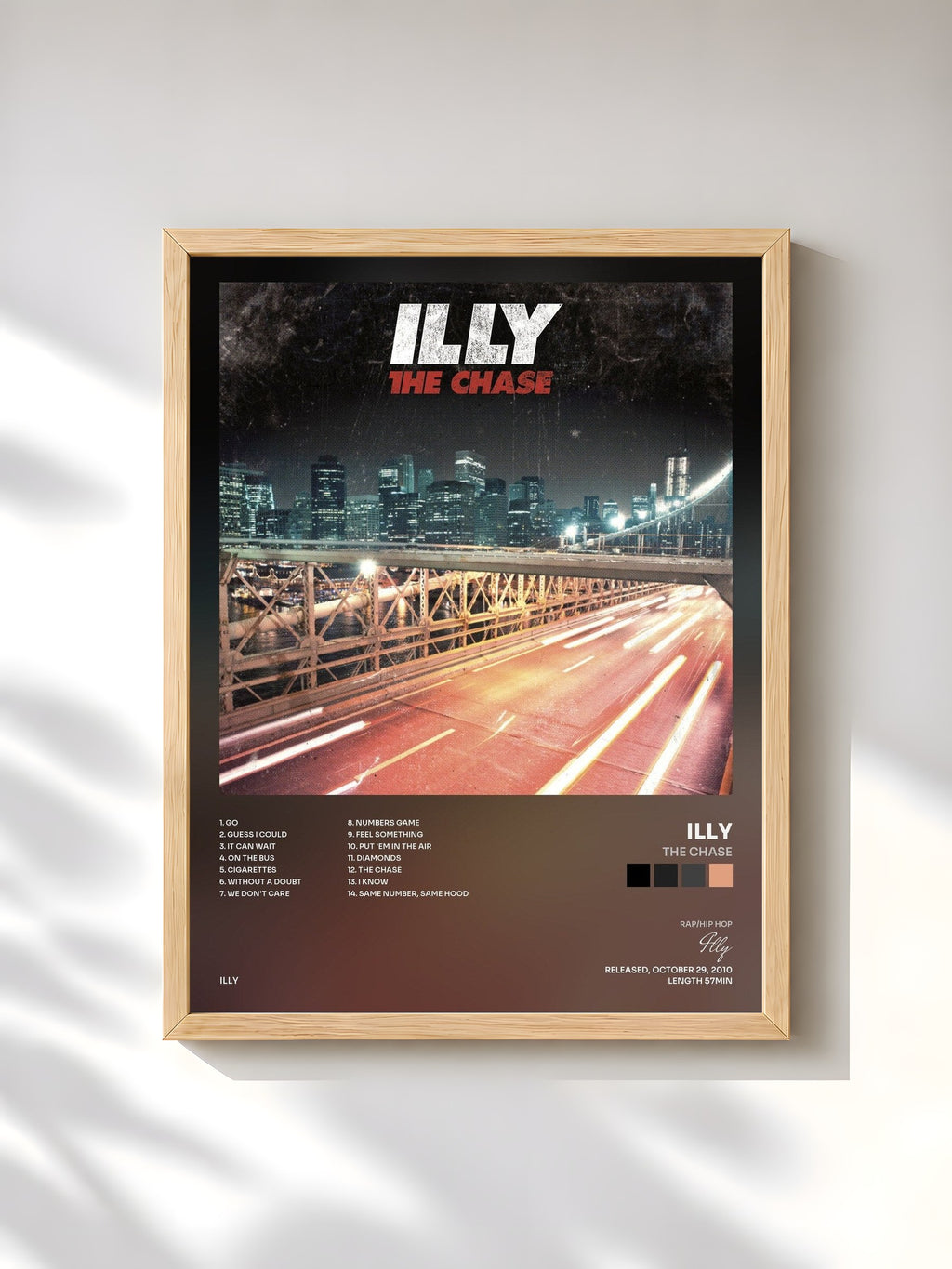 #bois Tableau de l'album The Chase de Illy, cadre en bois brut, imprimé et encadré en France