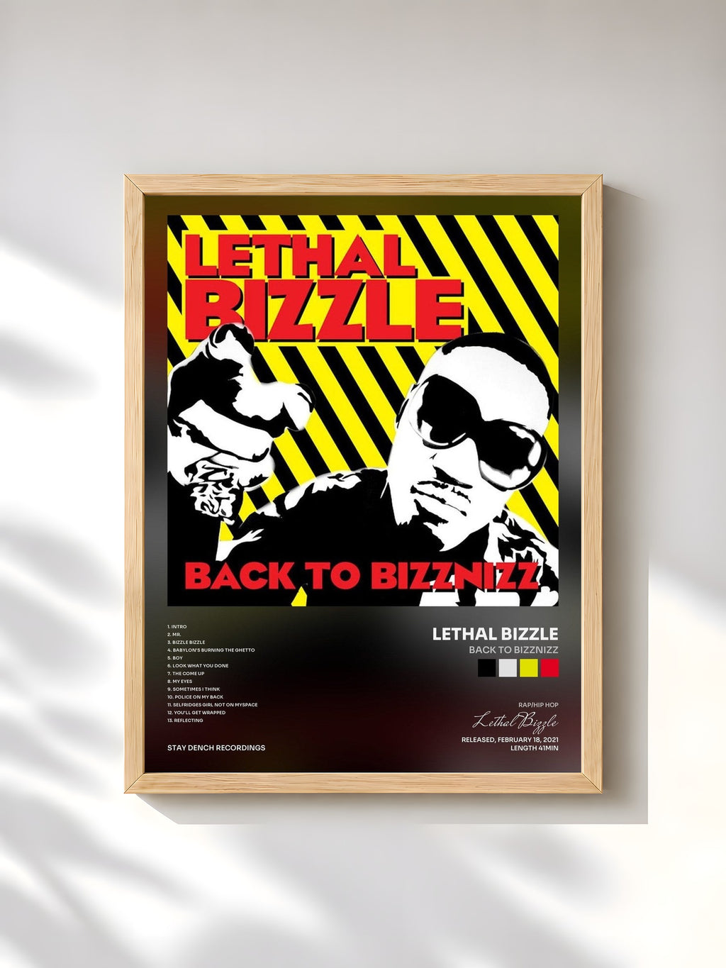 #bois Tableau de l'album Back to Bizznizz de Lethal Bizzle, cadre en bois brut, imprimé et encadré en France