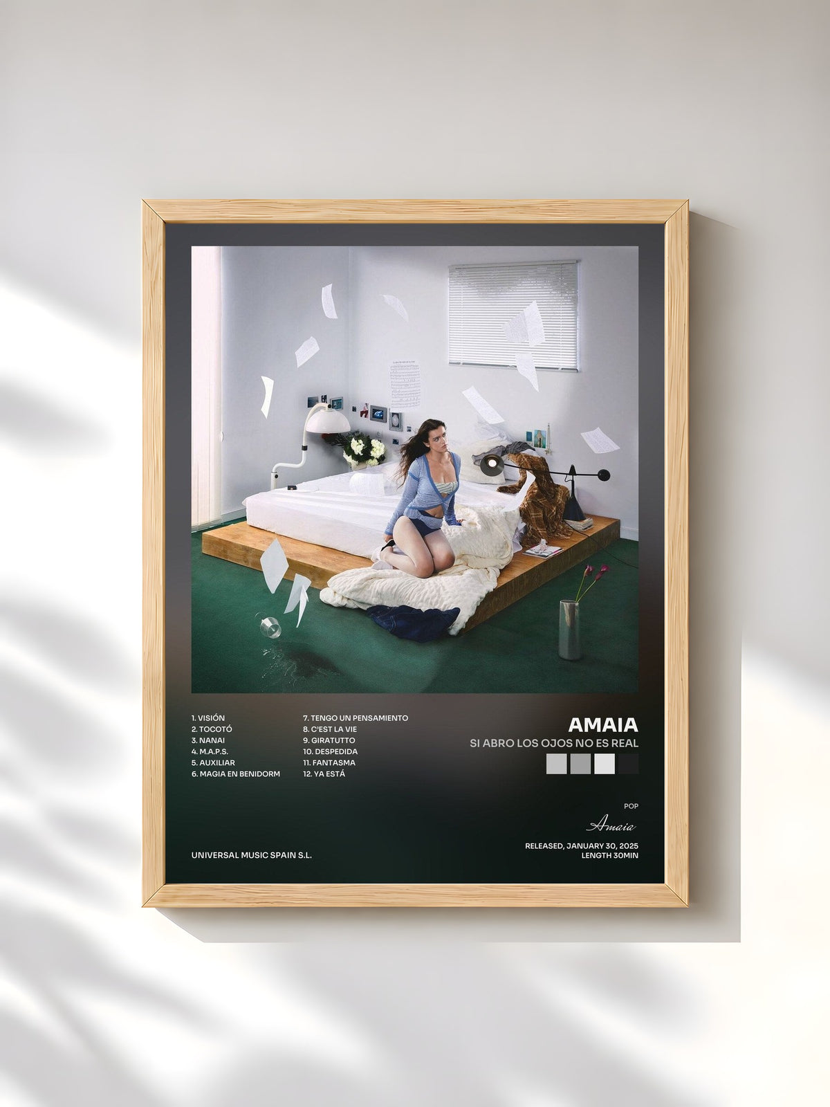 #bois Tableau de l'album Si Abro Los Ojos No Es Real de Amaia, cadre en bois brut, imprimé et encadré en France