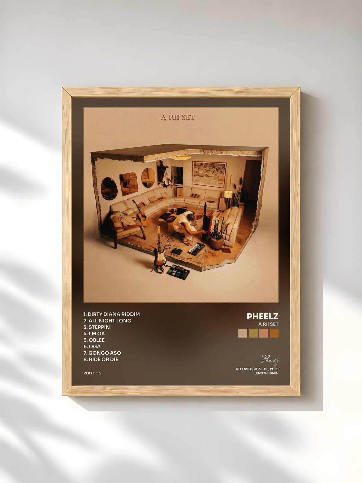 #bois Tableau de l'album A Rii Set de Pheelz, cadre en bois brut, imprimé et encadré en France
