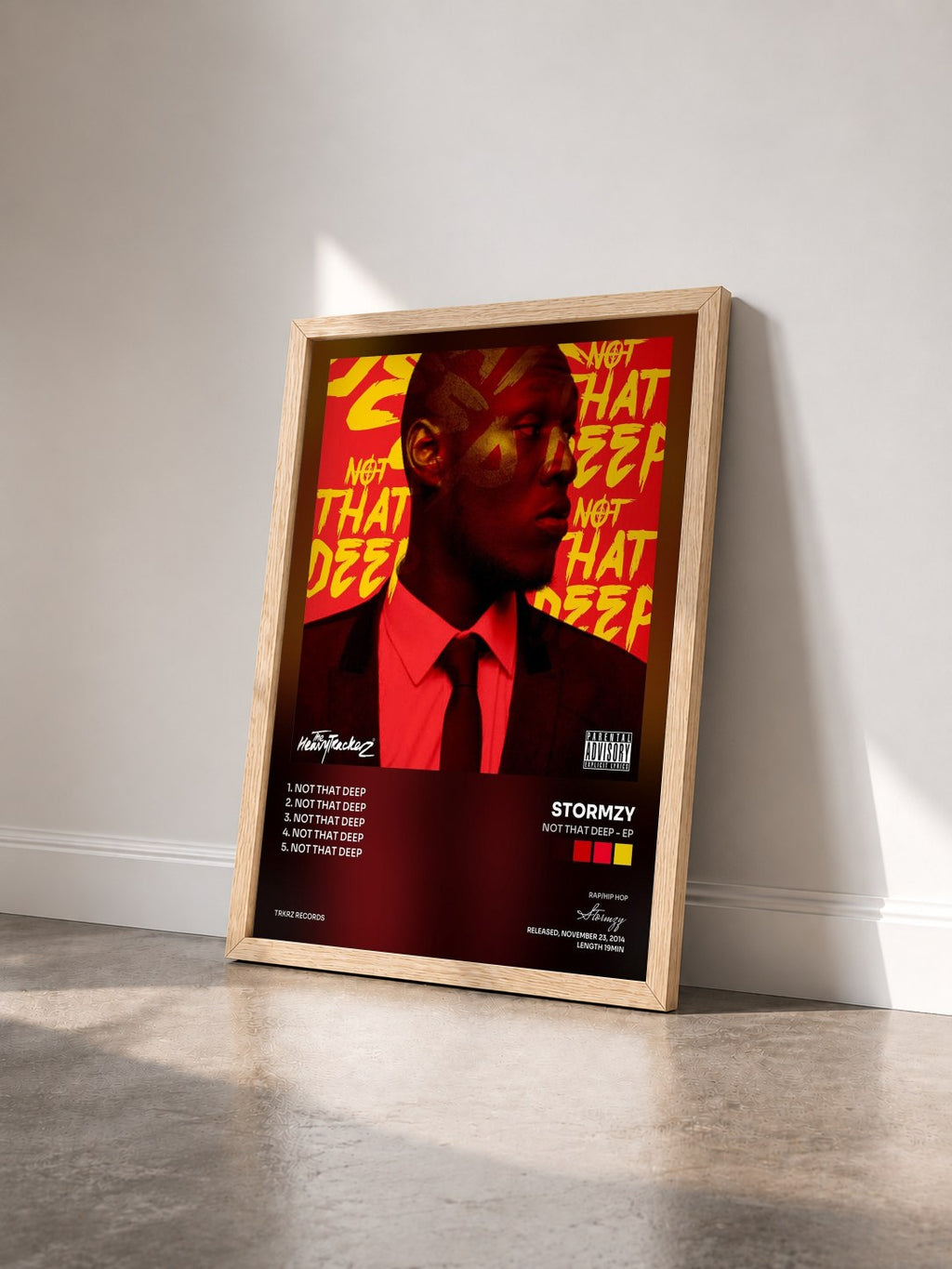 #bois Tableau de l'album Not That Deep - EP de Stormzy vu de trois quarts, cadre en bois brut