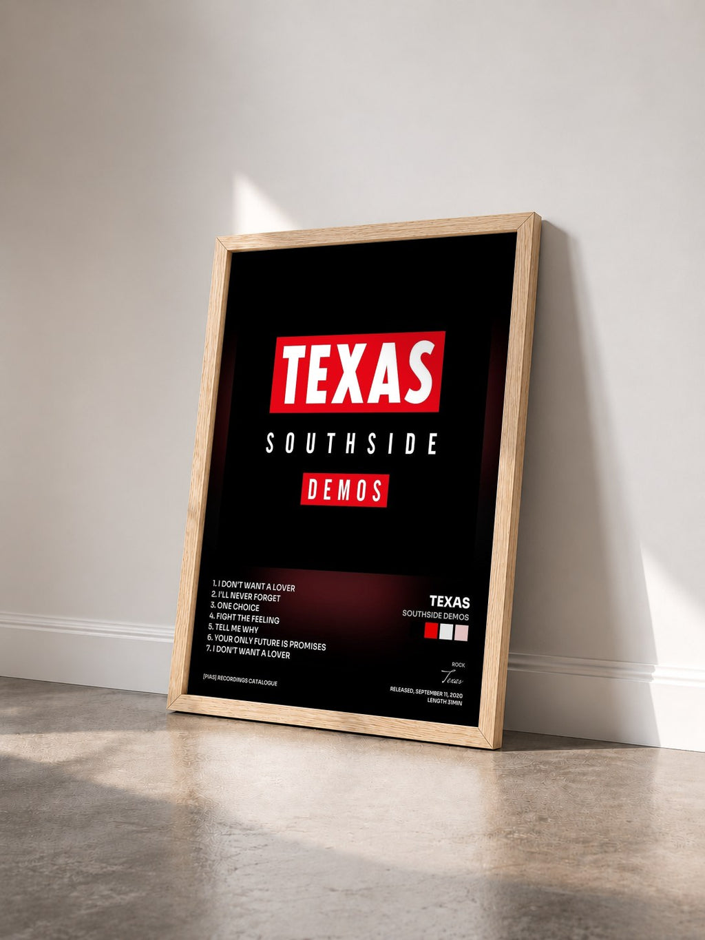 #bois Tableau de l'album Southside Demos de Texas vu de trois quarts, cadre en bois brut