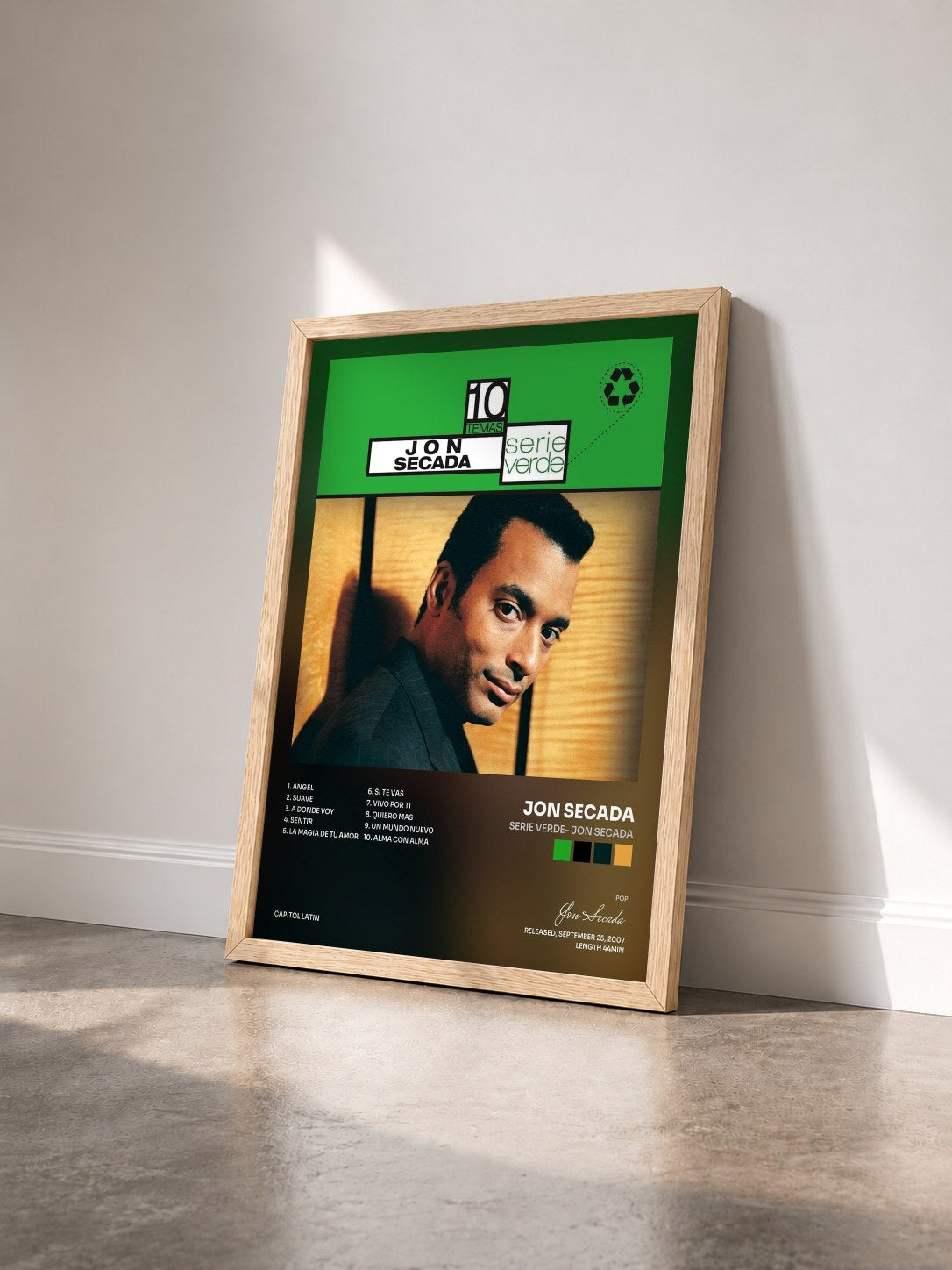 #bois Tableau de l'album Serie Verde- Jon Secada de Jon Secada vu de trois quarts, cadre en bois brut