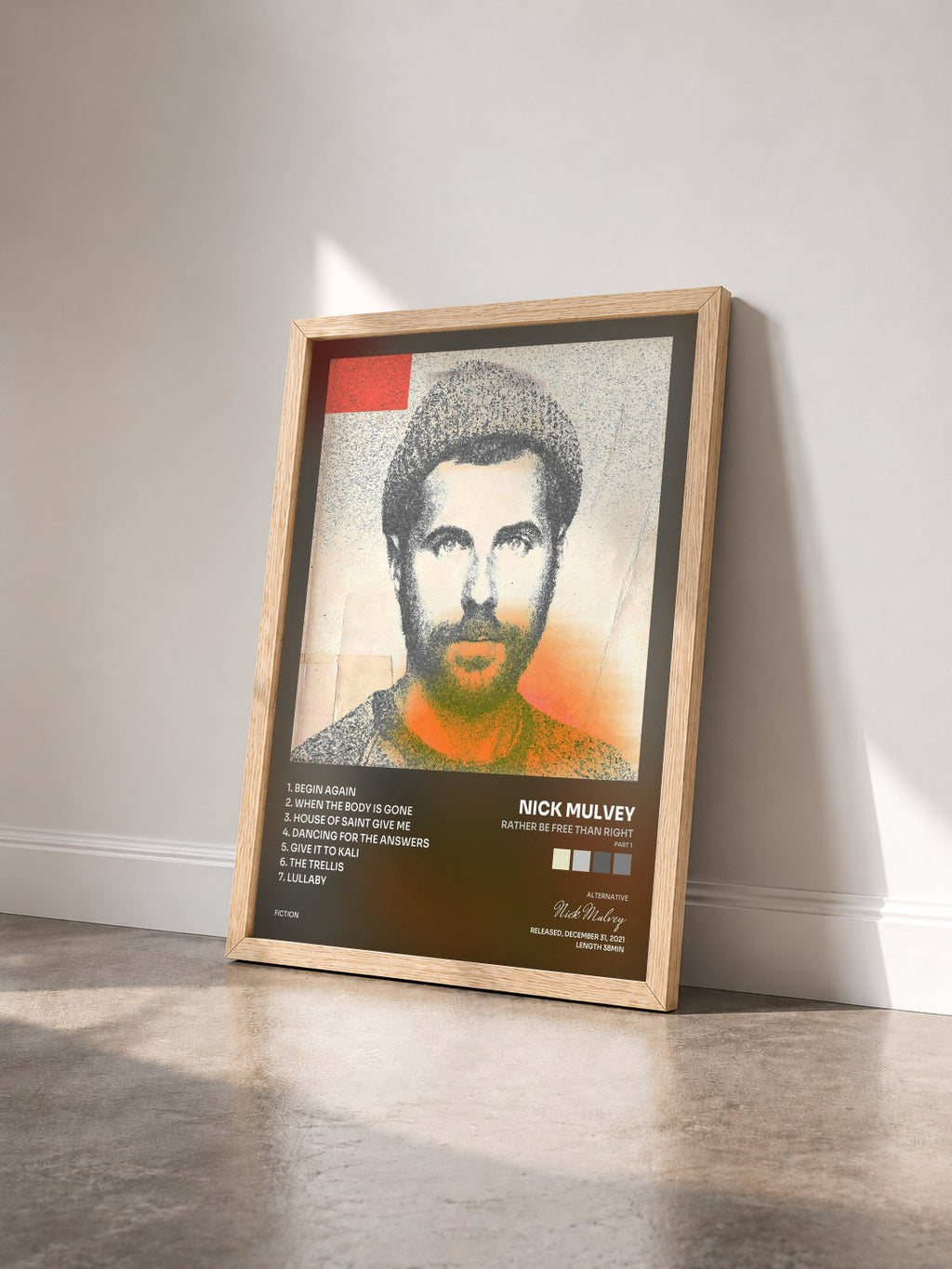 #bois Tableau de l'album Rather Be Free Than Right (Part 1) de Nick Mulvey vu de trois quarts, cadre en bois brut