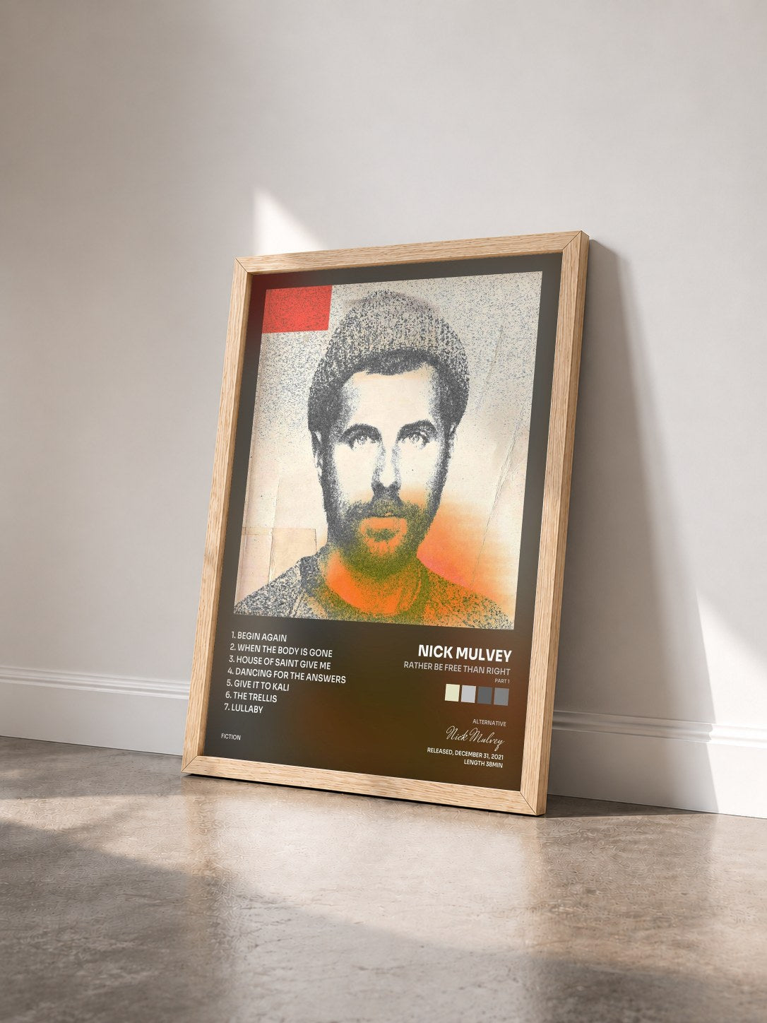 #bois Tableau de l'album Rather Be Free Than Right (Part 1) de Nick Mulvey vu de trois quarts, cadre en bois brut