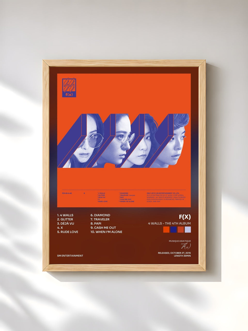#bois Tableau de l'album 4 Walls - The 4th Album de F(x), cadre en bois brut, imprimé et encadré en France