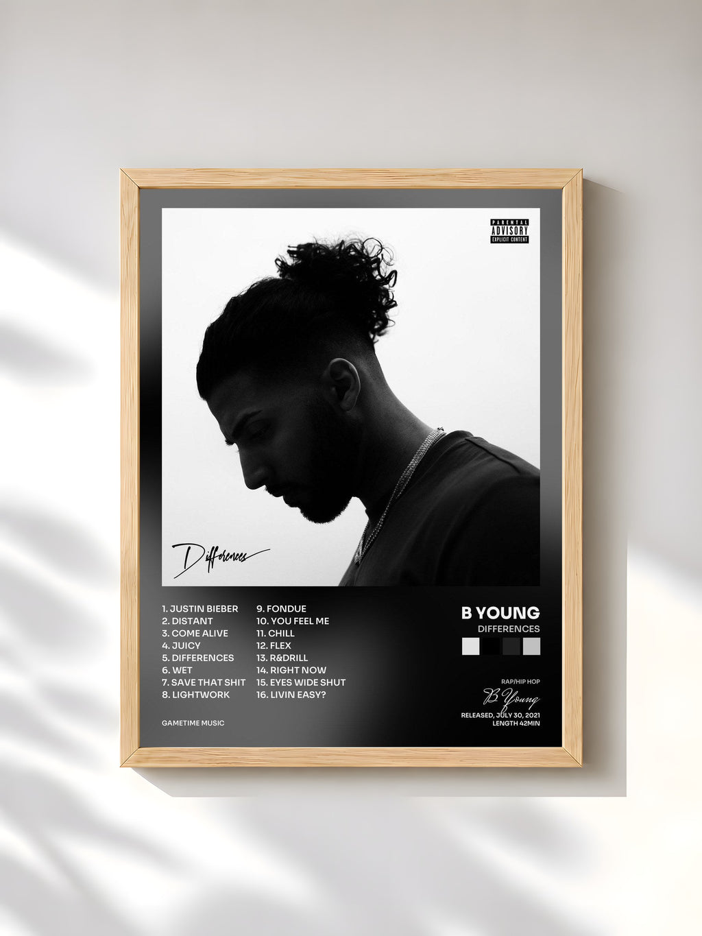 #bois Tableau de l'album Differences de B Young, cadre en bois brut, imprimé et encadré en France