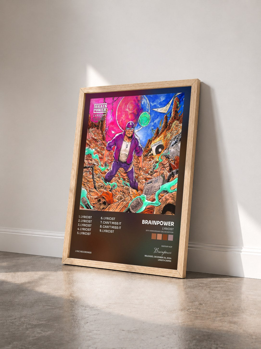 #bois Tableau de l'album Lyricist (25th Anniversary Deluxe Edition) de Brainpower vu de trois quarts, cadre en bois brut