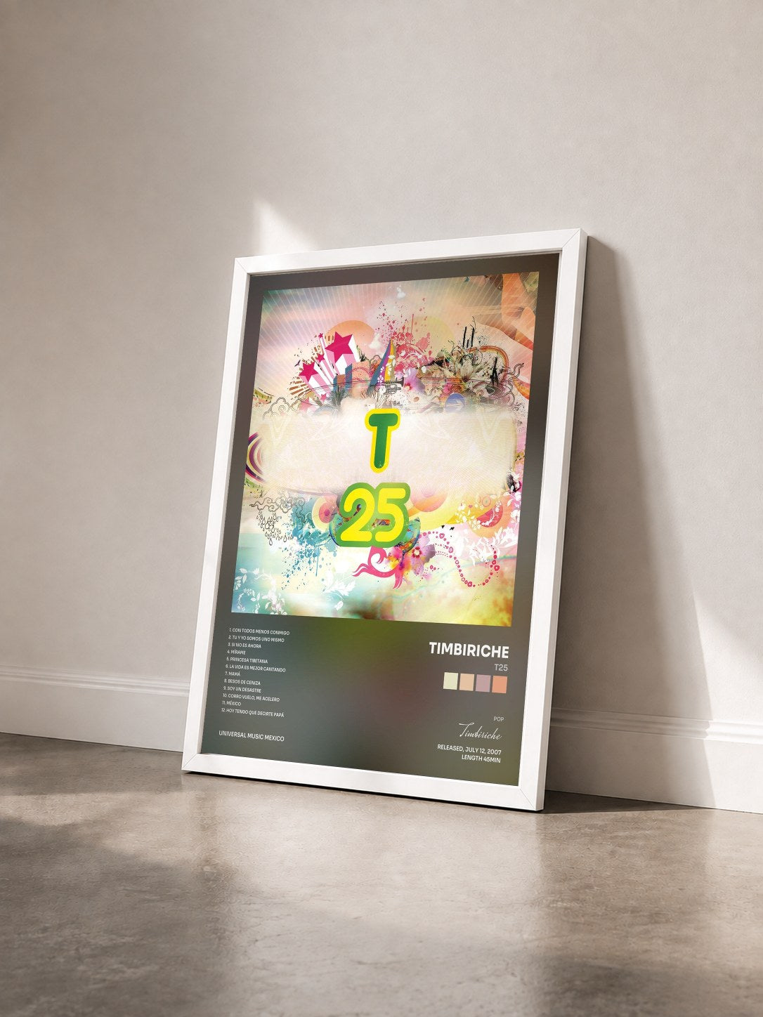 #blanc Tableau de l'album T25 de Timbiriche vu de trois quarts, cadre blanc