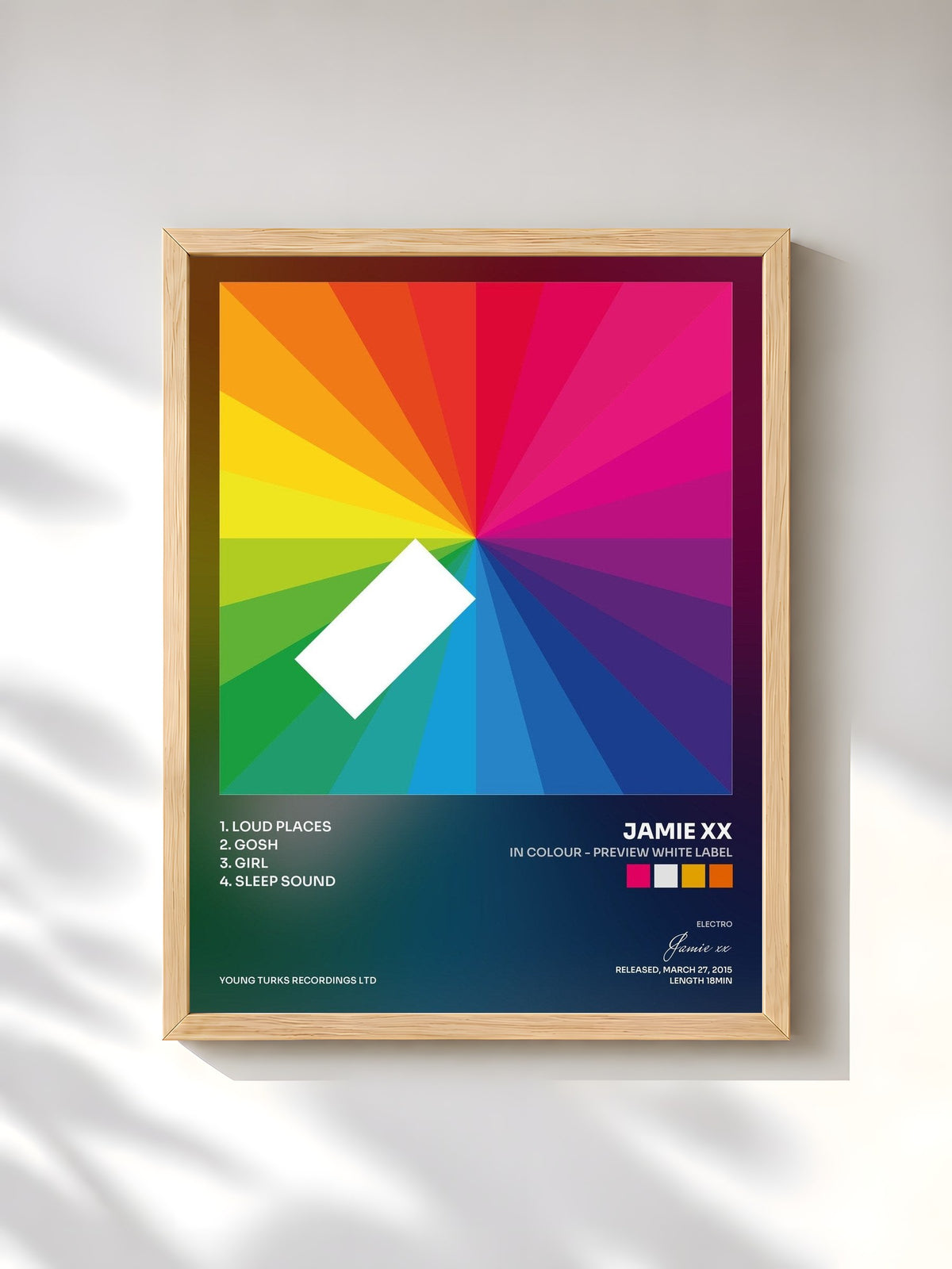 #bois Tableau de l'album In Colour - Preview White Label de Jamie xx, cadre en bois brut, imprimé et encadré en France