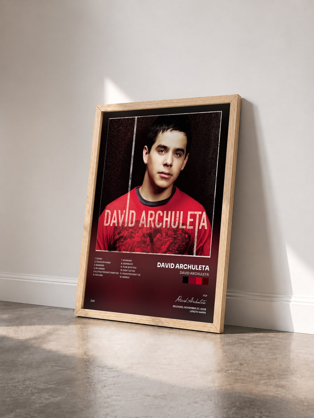 #bois Tableau de l'album David Archuleta de David Archuleta vu de trois quarts, cadre en bois brut