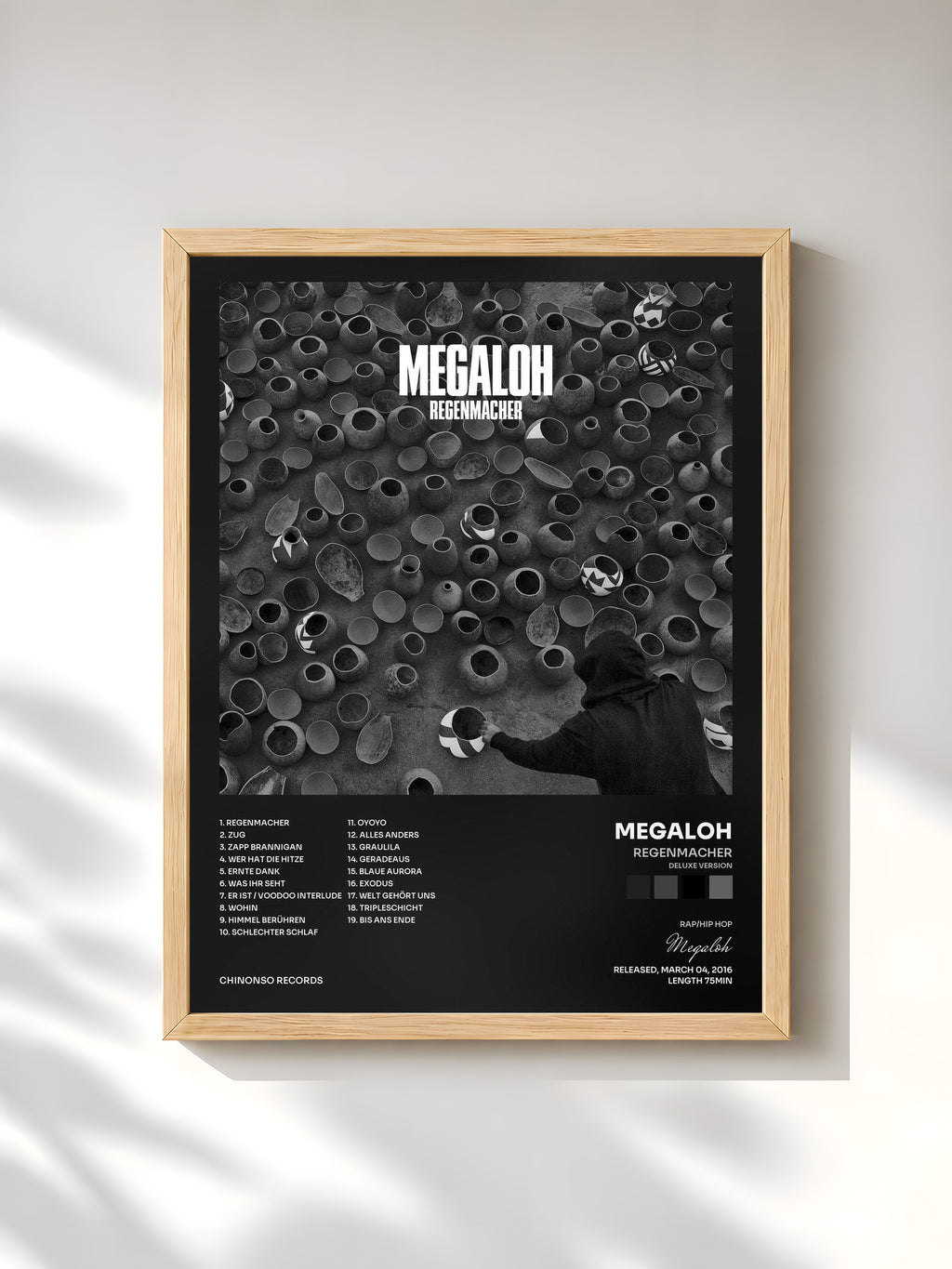 #bois Tableau de l'album Regenmacher (Deluxe Version) de Megaloh, cadre en bois brut, imprimé et encadré en France