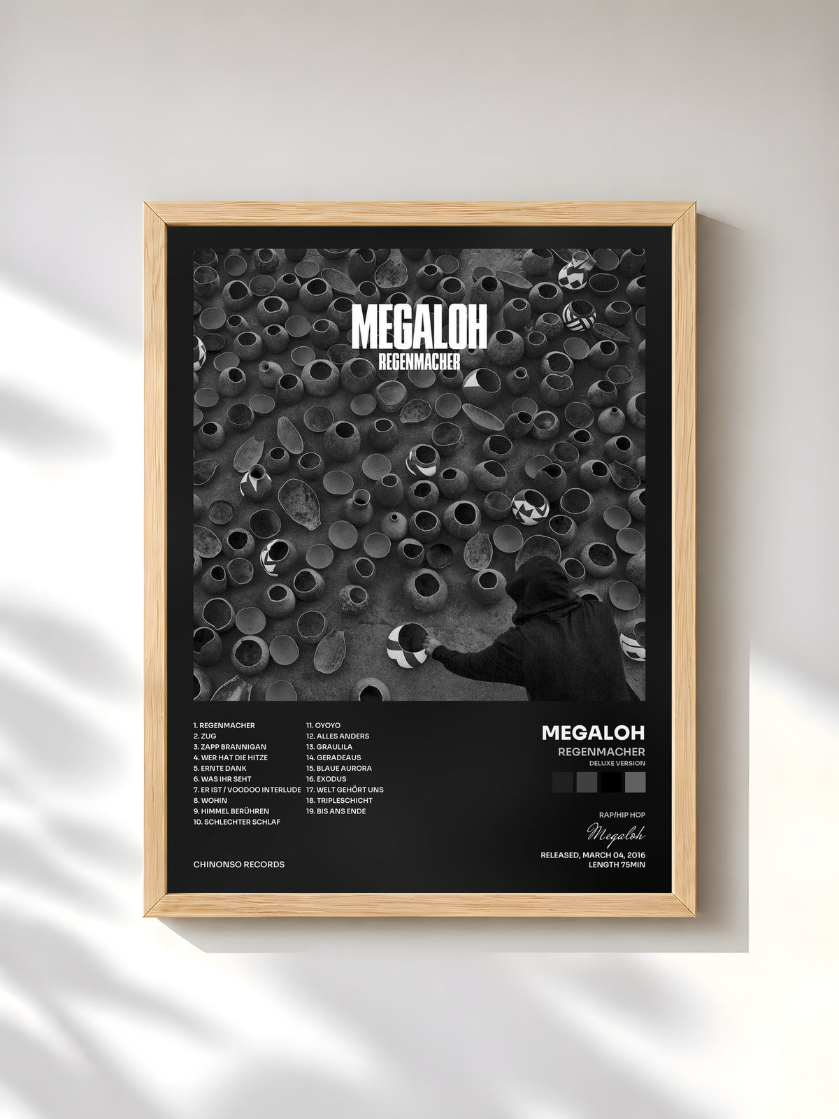#bois Tableau de l'album Regenmacher (Deluxe Version) de Megaloh, cadre en bois brut, imprimé et encadré en France