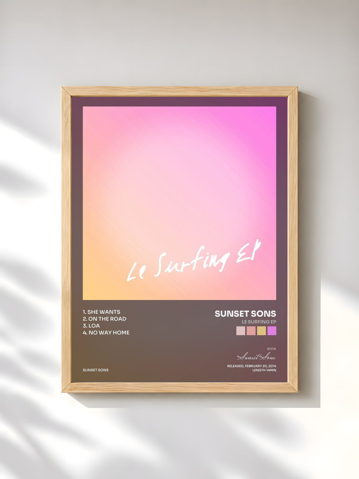 #bois Tableau de l'album Le Surfing EP de Sunset Sons, cadre en bois brut, imprimé et encadré en France