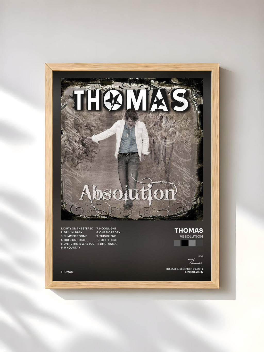 #bois Tableau de l'album Absolution de Thomas, cadre en bois brut, imprimé et encadré en France